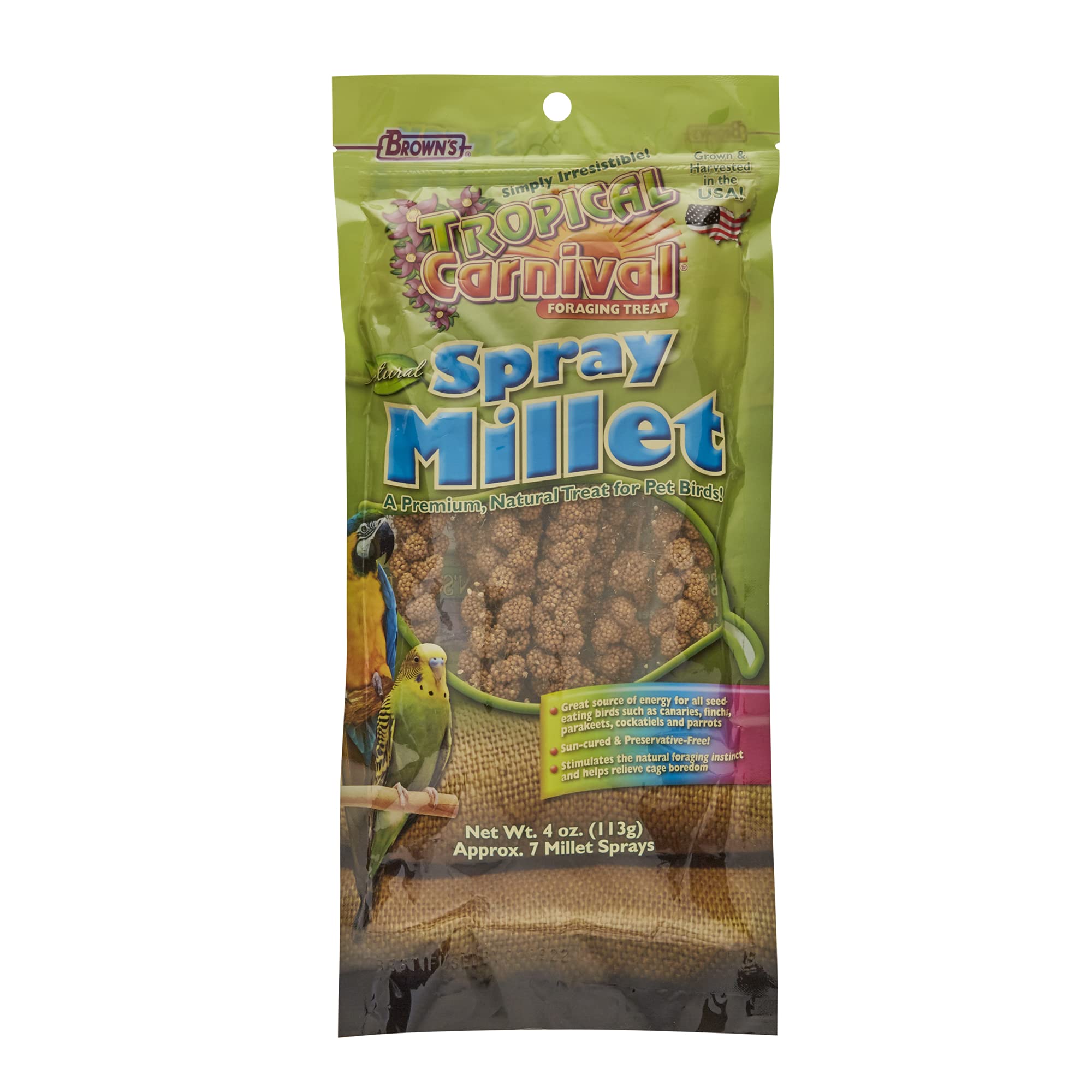 F.M. Browns Tropical Carnival, Natural Spray Millet, Daily Natural Foraging Treat for Seed-Eating Birds, Sun-Cured and Preserva
