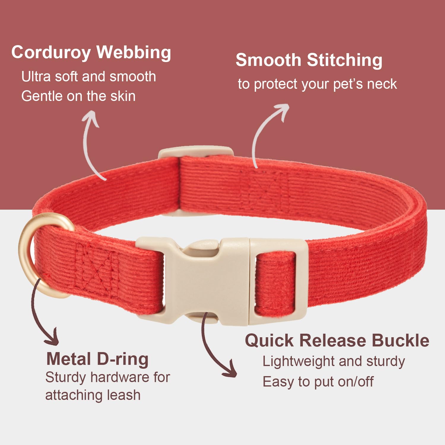 Yudote Soft Cotton Dog Collar Adjustable Corduroy Dog Collars For Small Medium Large Dogs(Red,Small)
