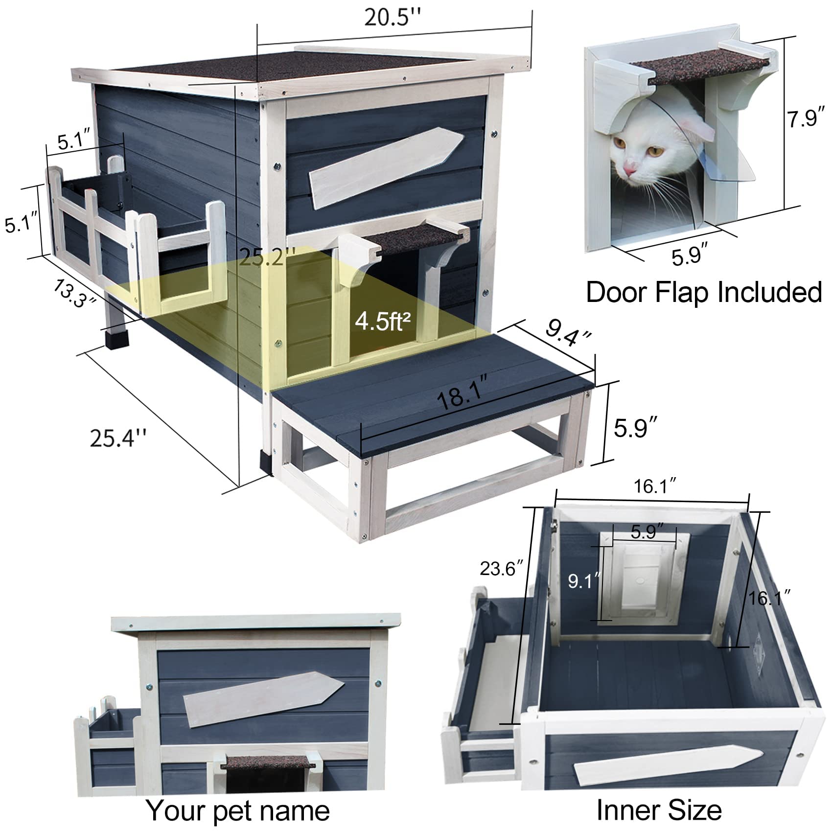 Outdoor Cat Shelter With Escape Door Rainproof Outside Kitty House (Signle Story Blue-For 2-3 Cats)