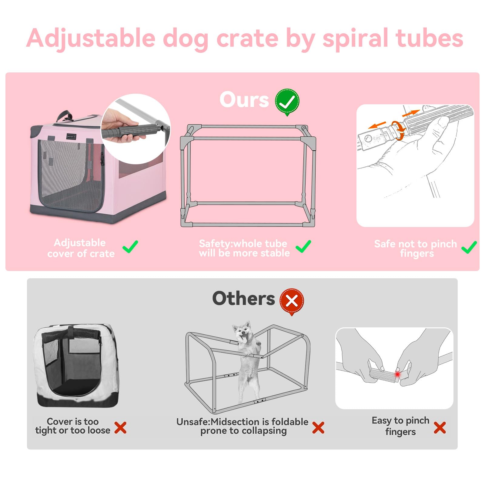 Petsfit Travel Dog Crate, With Patented Adjustable Fabric Cover, Chewproof & Lockable Mesh Doors, Waterproof Base Portable Kenne