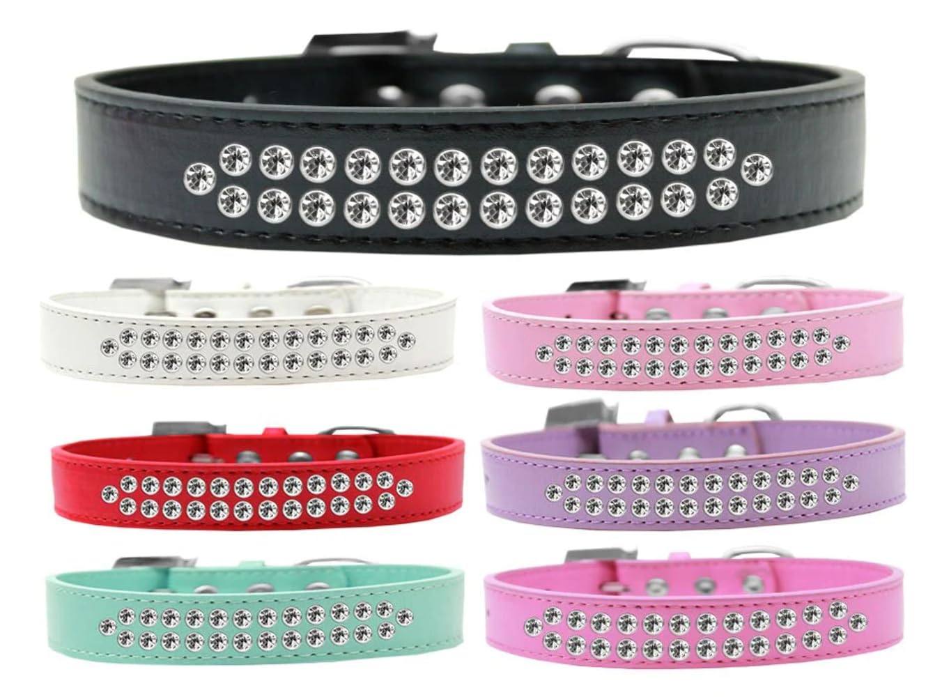Dog, Puppy & Pet Fashion Collar, Two Row Clear Crystal Rimsets Lavender 16