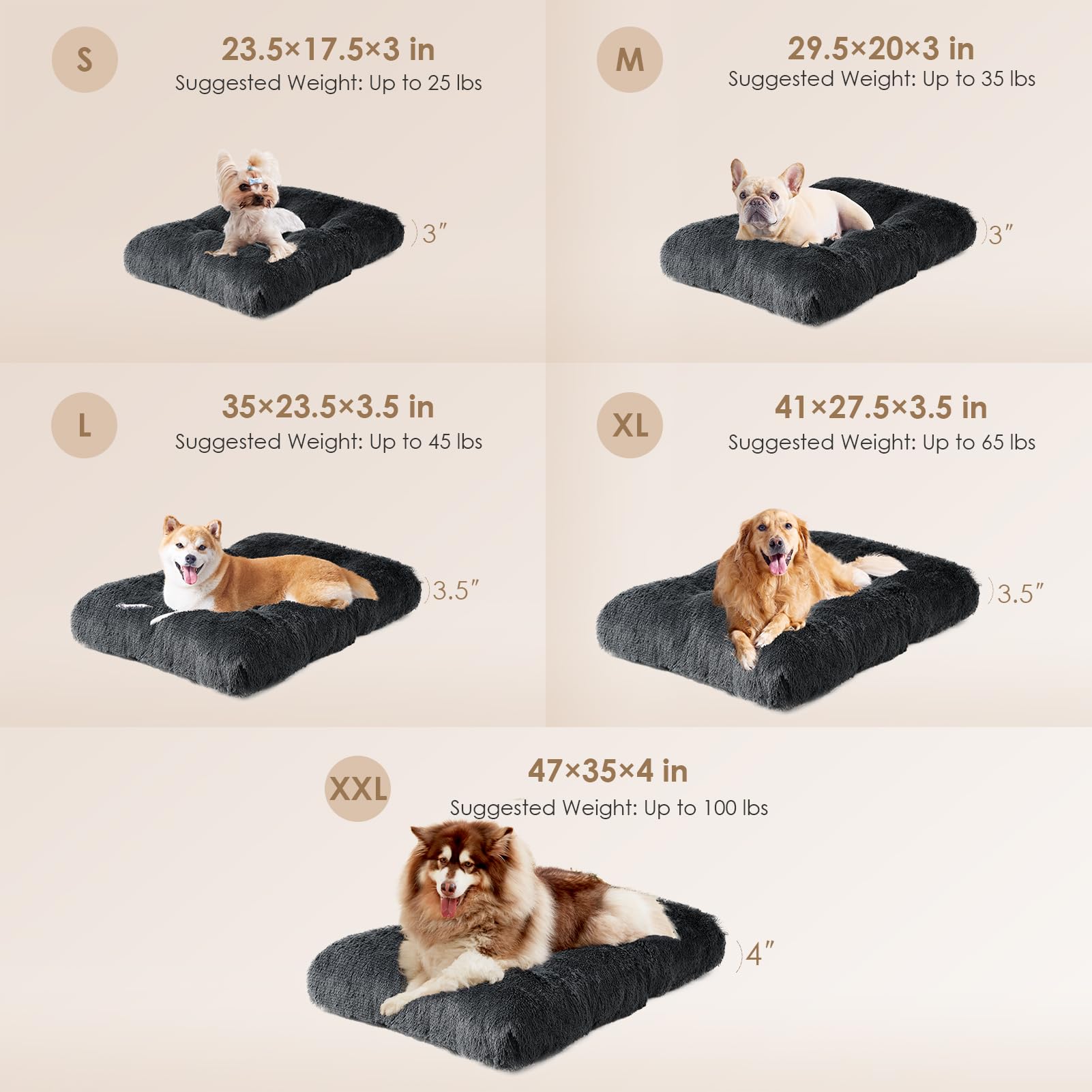 Eheyciga Fluffy Dog Crate Bed For Medium Dogs, Plush Faux Fur Dog Crate Pad, Calming Anti Anxiety Medium Dog Bed For Crate, Washable Soft Warm Dog Crate Mat With Non-Slip Bottom, Dark Grey