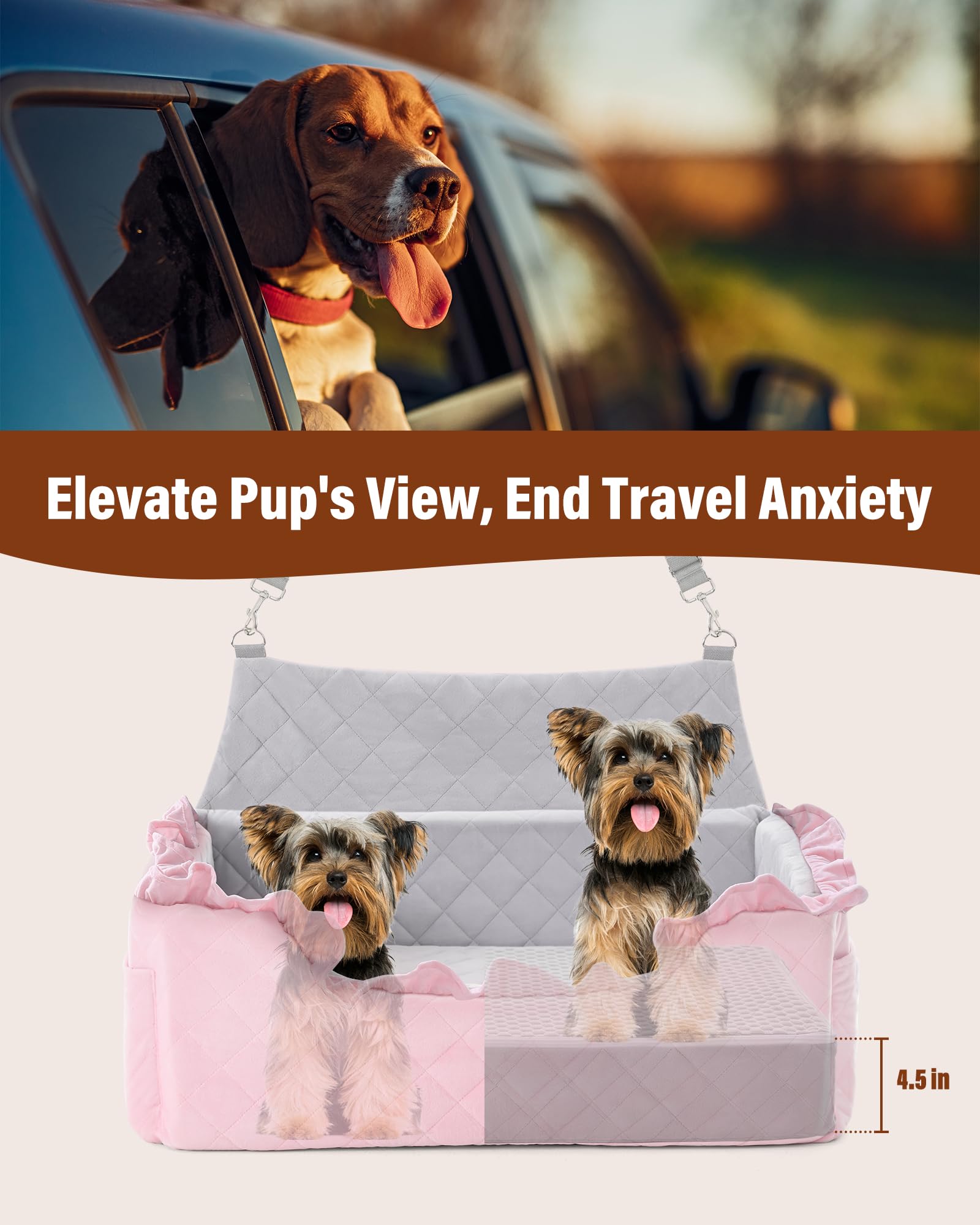 Dog Car Seat for Large Medium Dogs Under 55 lbs, Dog Booster Seat for 2 Small Dogs, Detachable Washable Pet Travel Bed with Thic