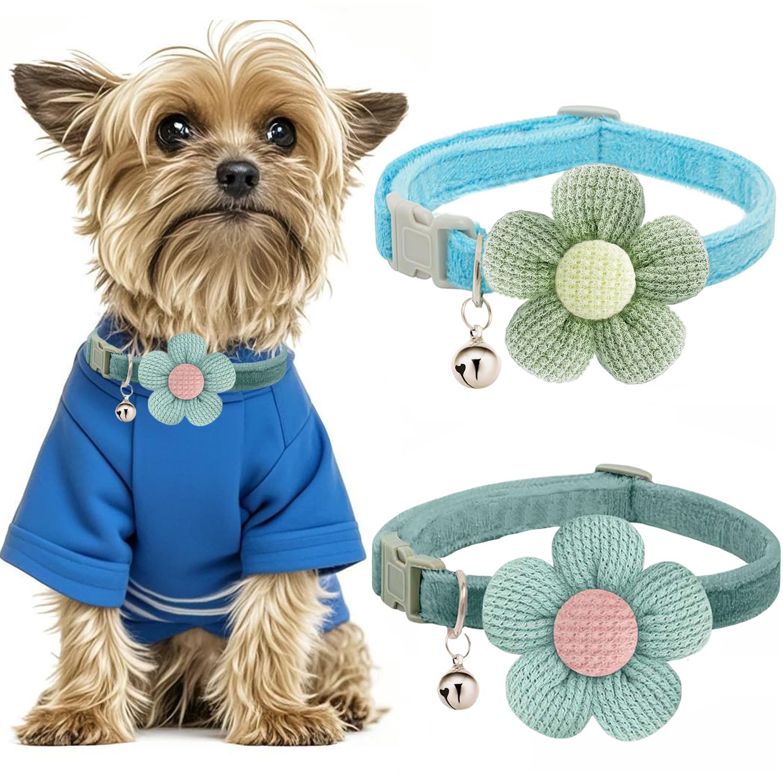 Puppy Collars For Litter, Small Dog Collar With Flower, Xs Dog Collars For Small Dogs With Bell For Girl Boy Little Dog(Green + 