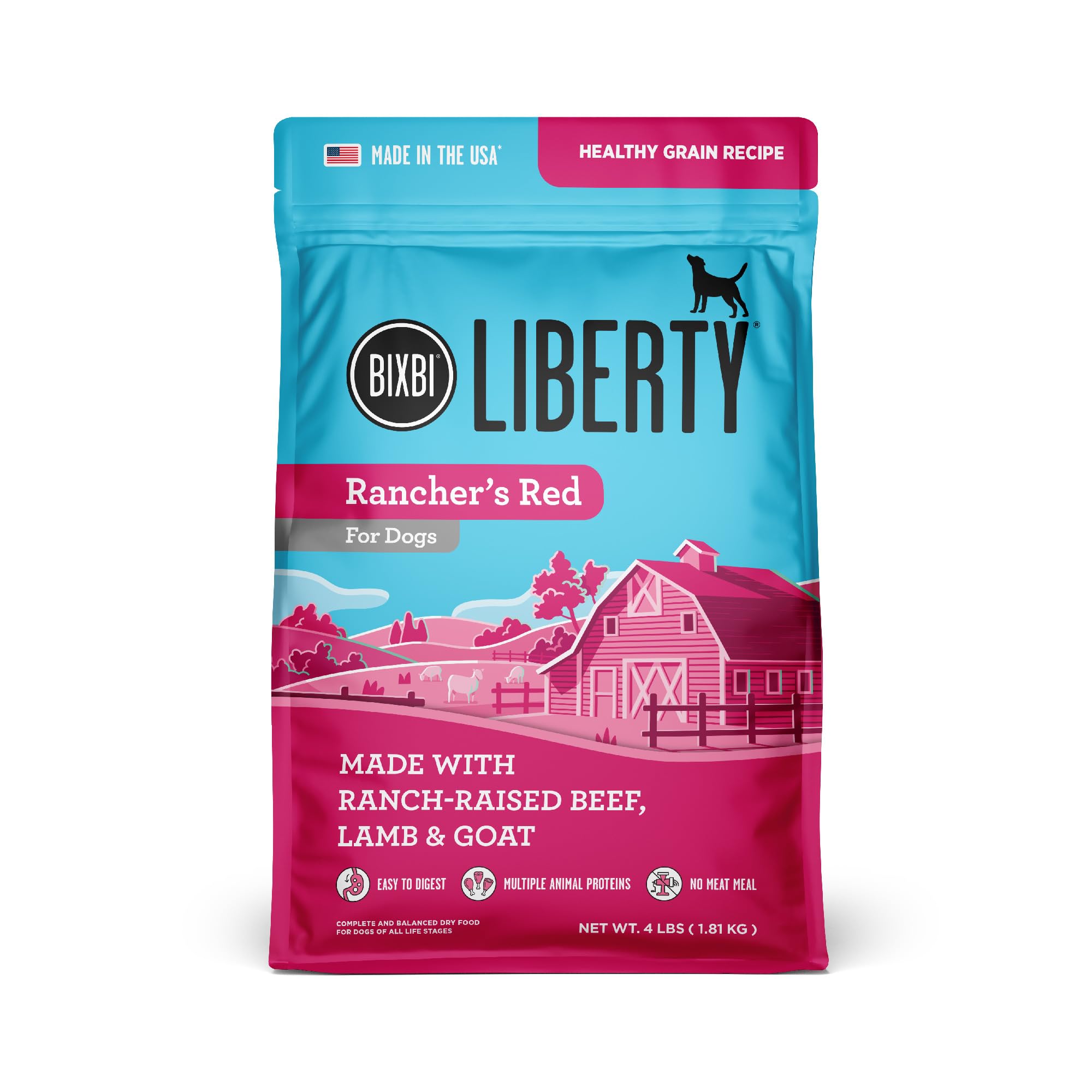 BIXBI Liberty Grain Friendly Dry Dog Food, Ranchers Red Recipe, 4 lbs - Fresh Meat, No Meat Meal, No Fillers - No Soy, Corn, Ri