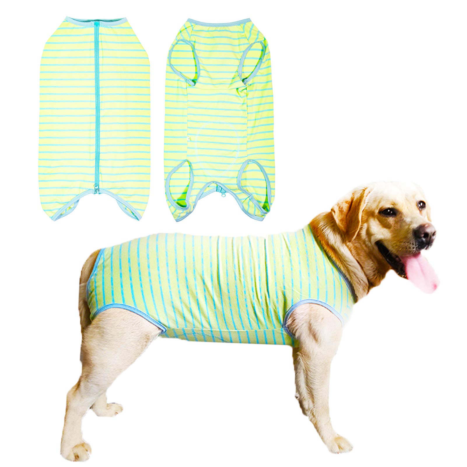 Dogs Recovery Suit Post Surgery Shirt For Female Male Dog, E-Collar Alternative Wound Protective Clothes (Green Stripe-2Xl)