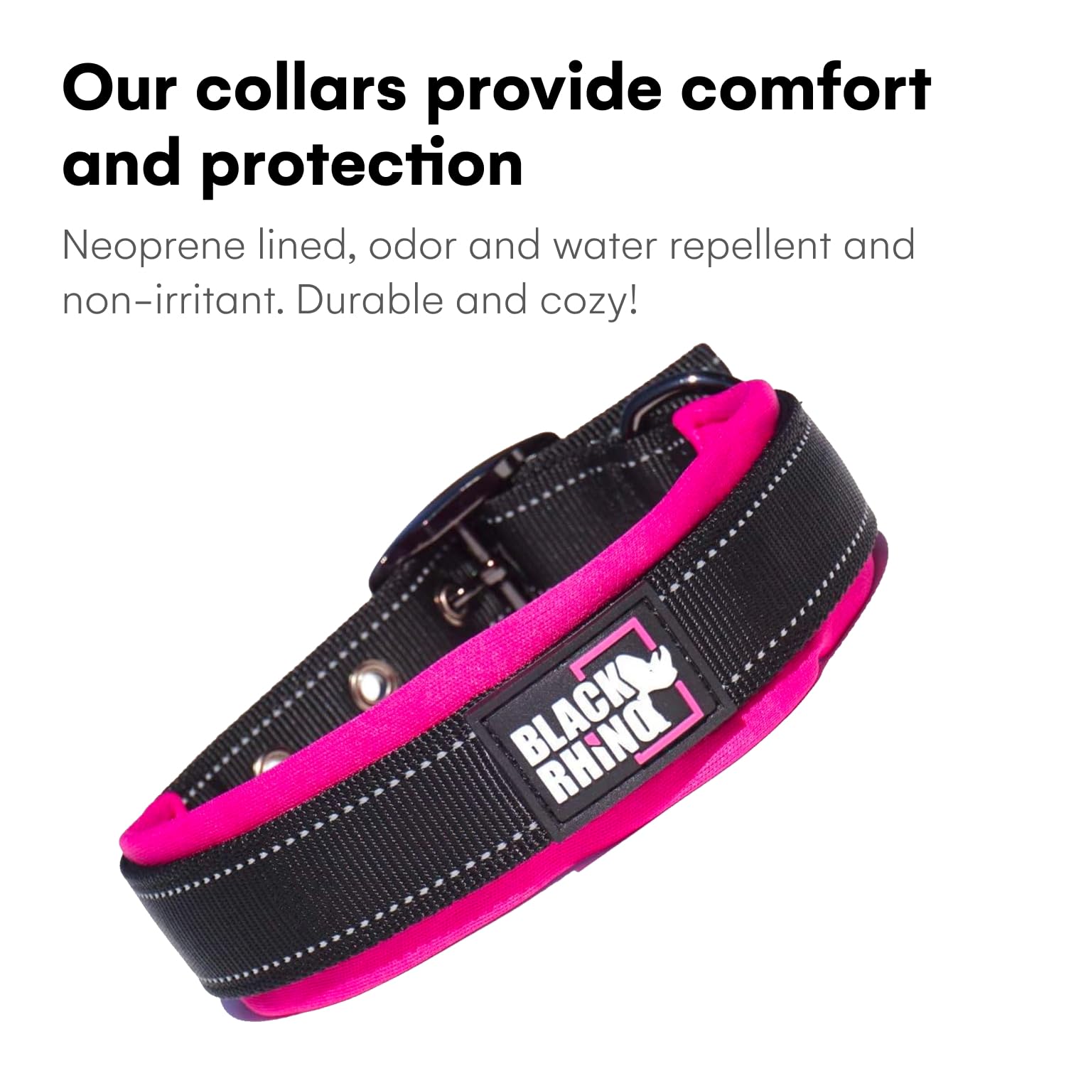 Black Rhino - The Comfort Collar Ultra Soft Neoprene Padded Dog Collar for All Breeds - Heavy Duty Adjustable Reflective Weather