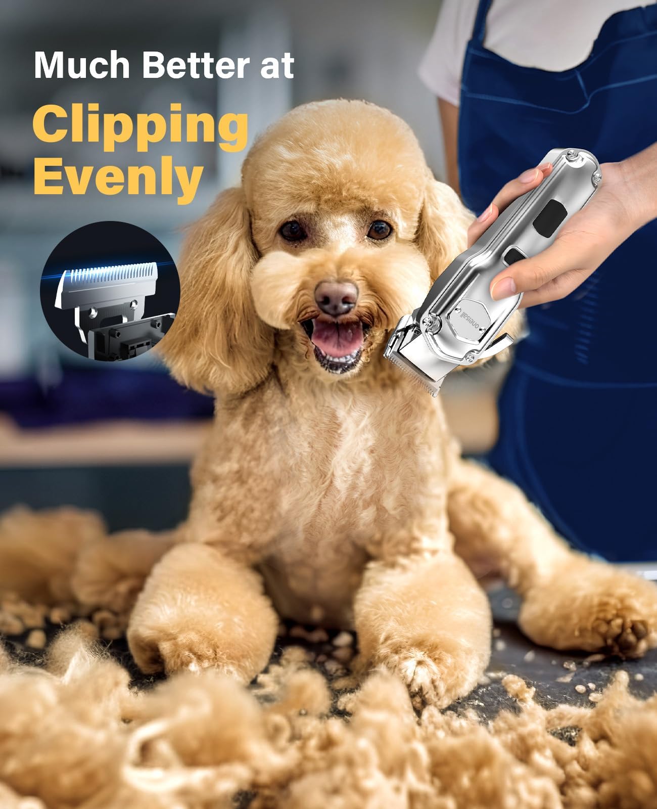 oneisall Dog Grooming Kit, Low Noise Cordless Shaver, Stainless Steel, 9in x 7in x 2in, Silver/Black, Model RFC-676+P20