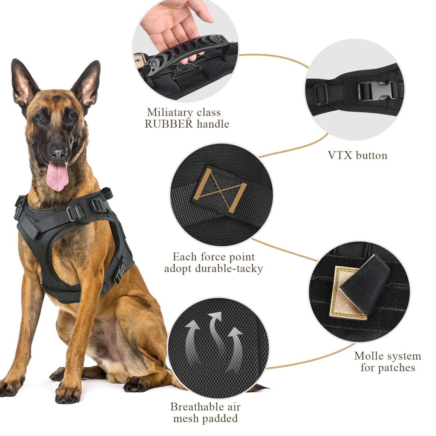 SALFSE Tactical Dog Vest Harness, Outdoor Training Service Dog Vest Adjustable Military Working Dog Vest with Molle System and R