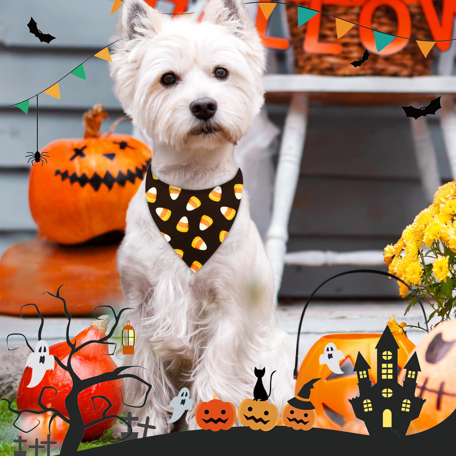 Weewooday 12 Pcs Halloween Dog Bandanas Corn Candy Bandanas for Dogs Purple and Black Triangle Kerchief Bibs Scarf Set for Puppy