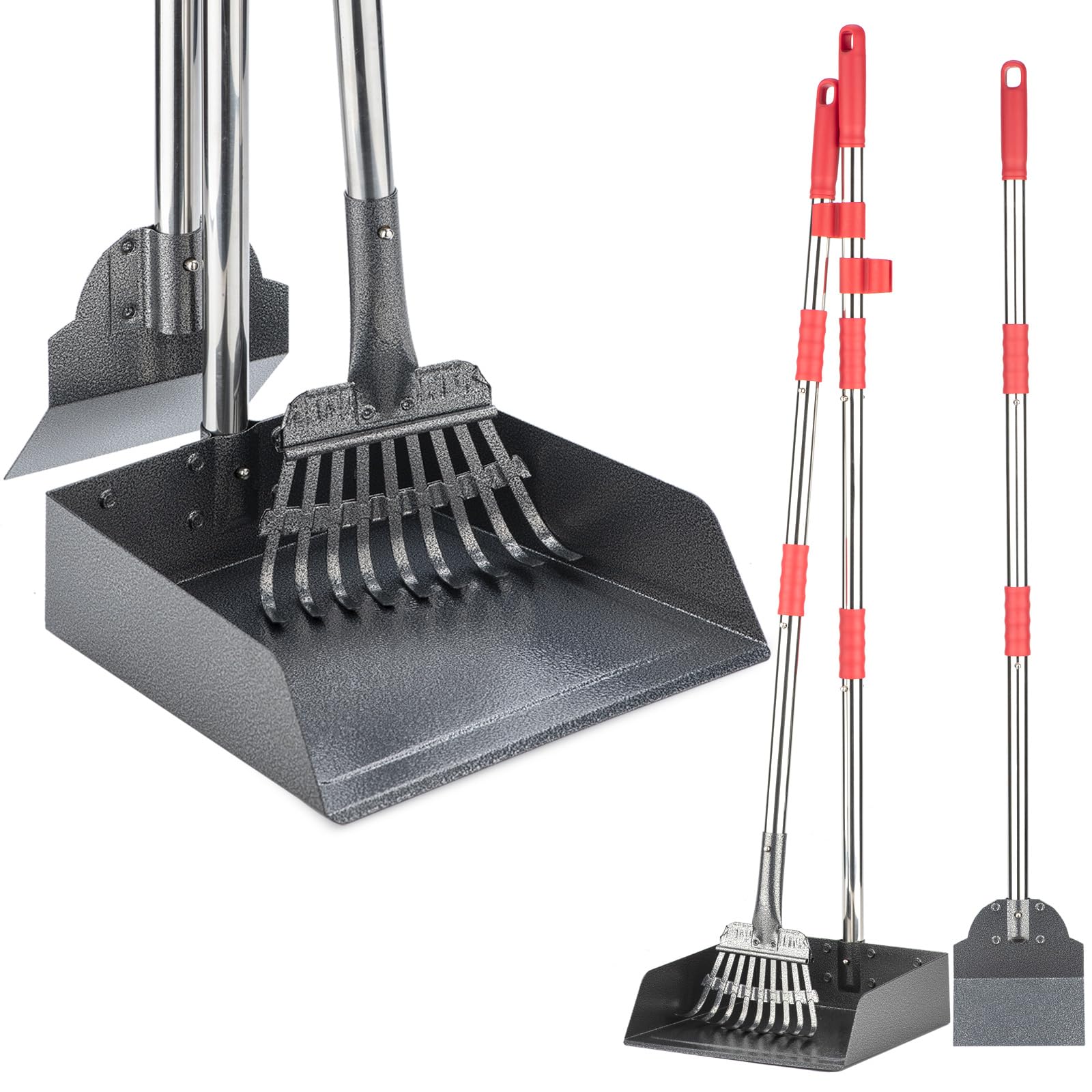 Fusbunty Dog Pooper Scooper Set, Pooper Scooper For Dog, Heavy Duty Stainless Steel Rake With Extra Large Tray & Spade No Bendin