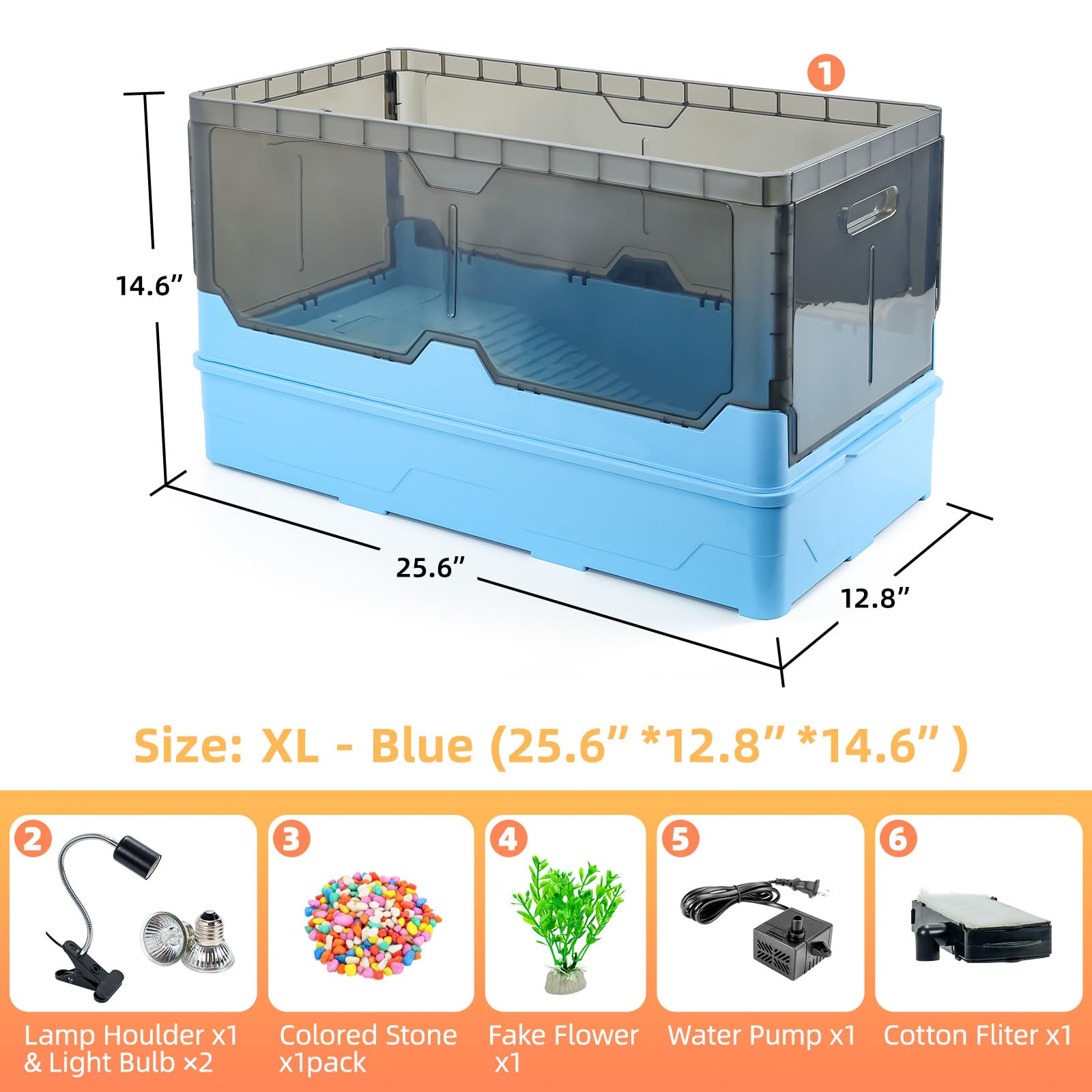 RunDuck Turtle Habitat Tank Kit - XL Blue, Plastic with Filtration, Heat Lamp & Water Pump for Fresh Water Fun