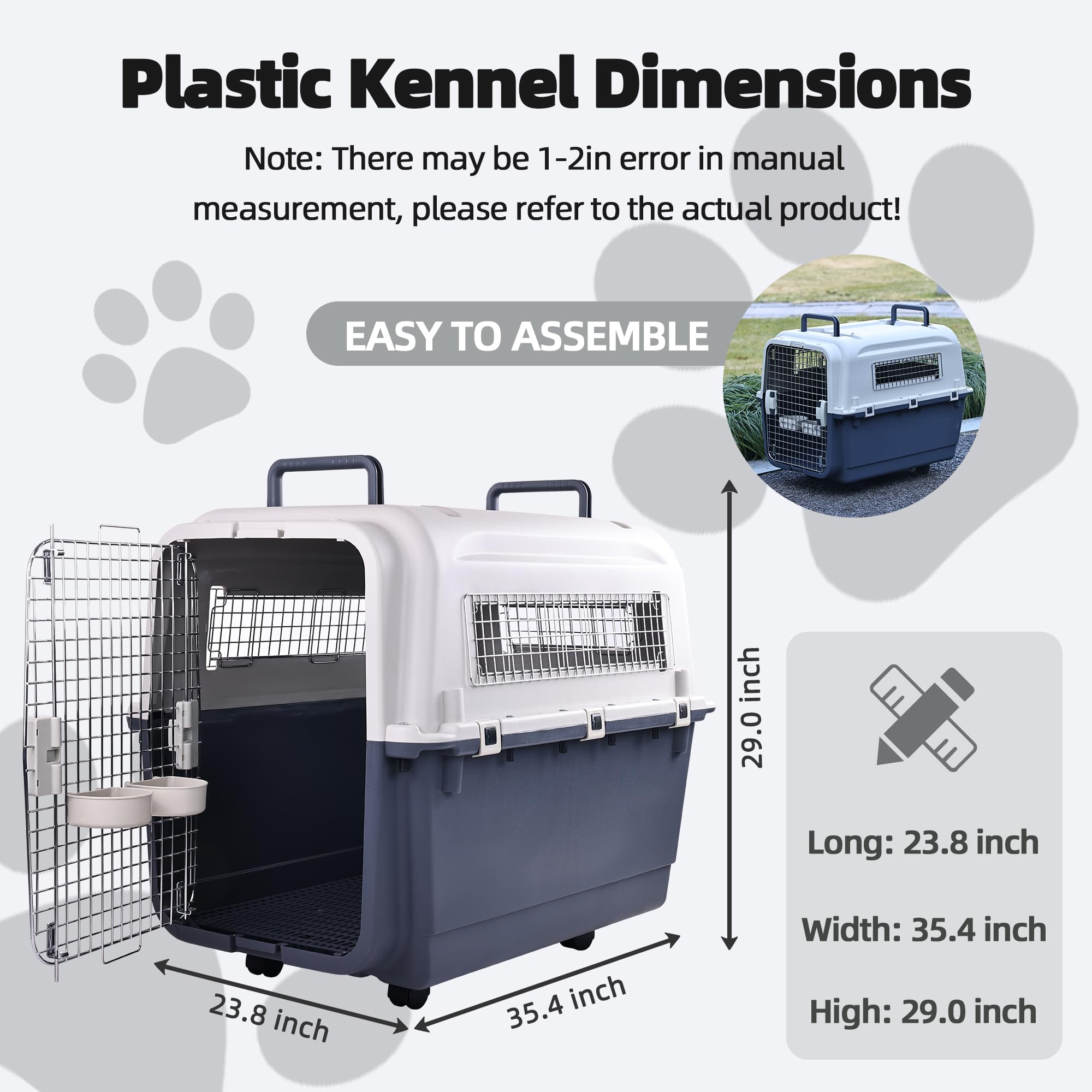 Elevon Plastic Dog Crate - Airline Approved Pet Carrier, X-Large, Gray, Model QD-ELPK-01XL-BAU, for Dogs and Cats