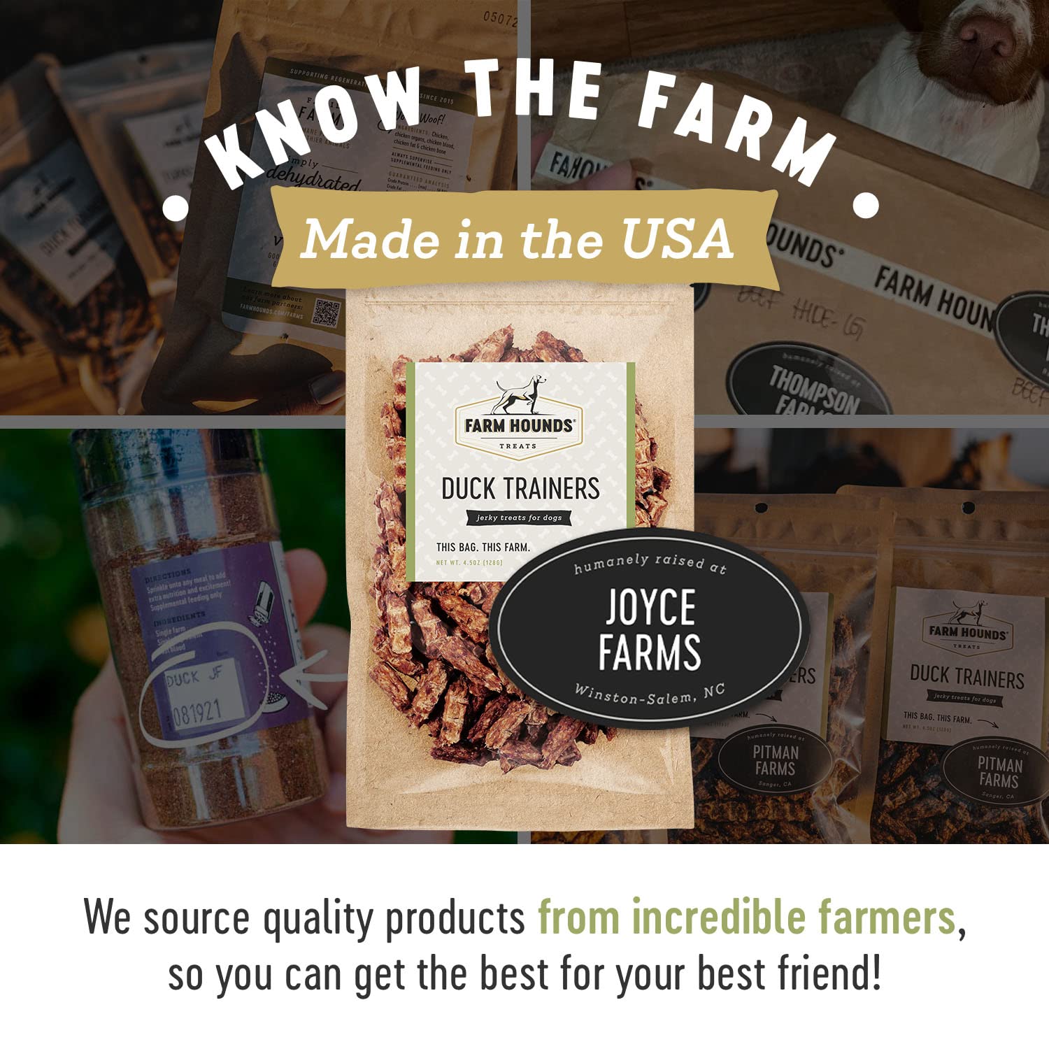 Farm Hounds Duck Trainers - Premium Jerky Treats for Dogs - 4.5 oz - 100% Humanely Raised - No Fillers - Made in USA