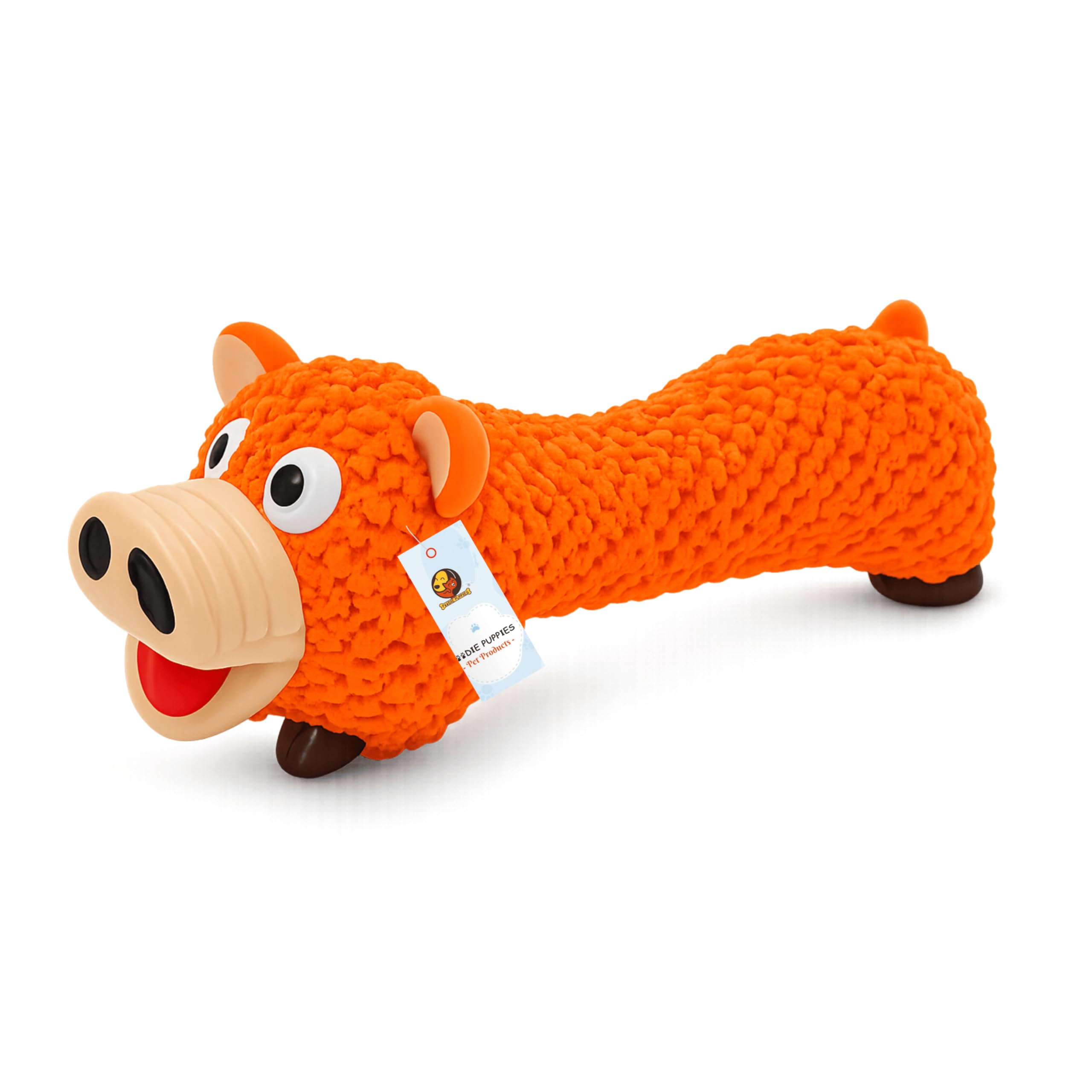 Foodie Puppies Dog Squeaky Chew Latex Rubber Toy  (Orange Pig) | For Small Dogs & Puppy | Cotton Filled, Durable, Animal Design