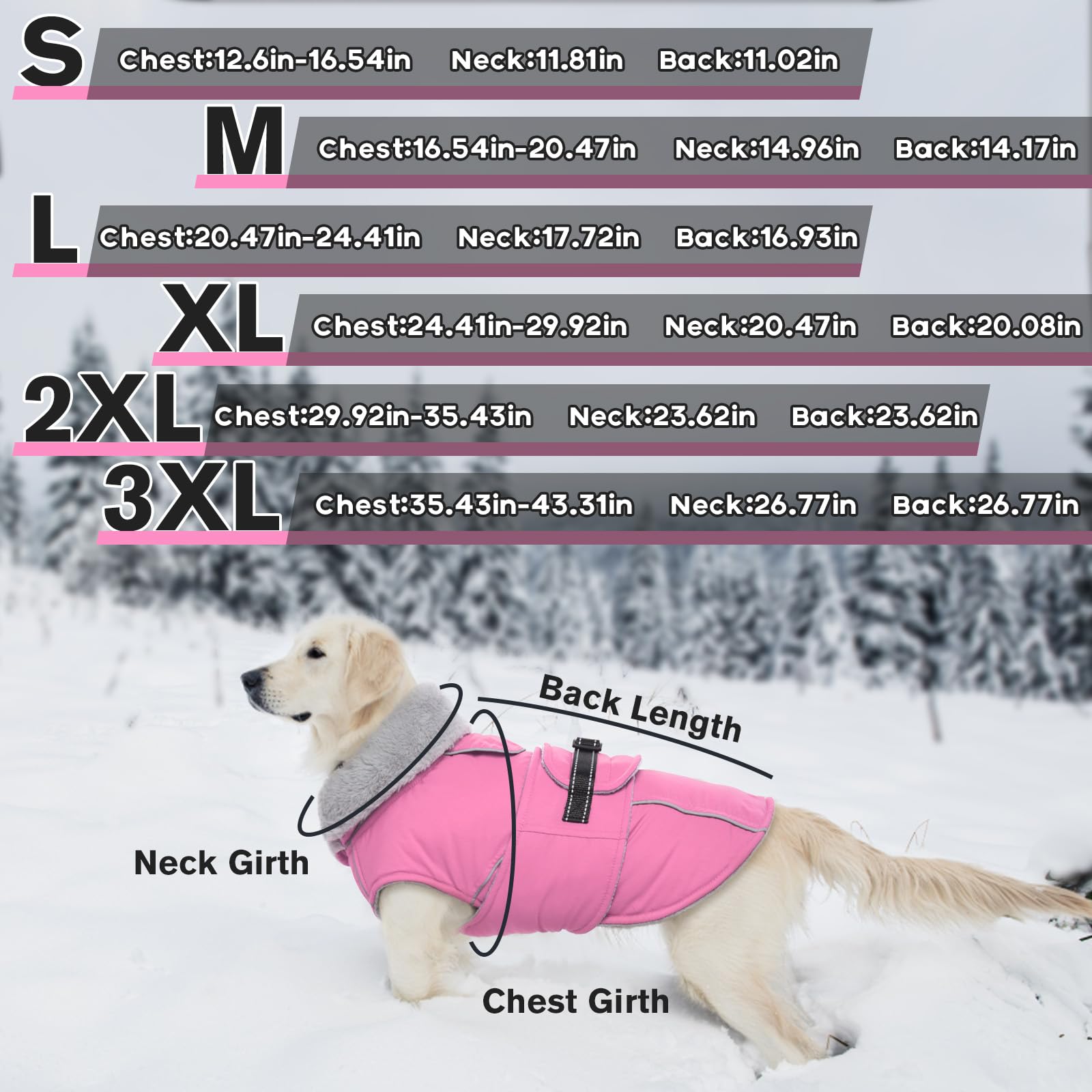 Lelepet Warm Dog Coat Reflective Fleece Vest Waterproof Dog Jacket With Adjustable Buckle Hook & Loop Windproof Cold Weather Coa