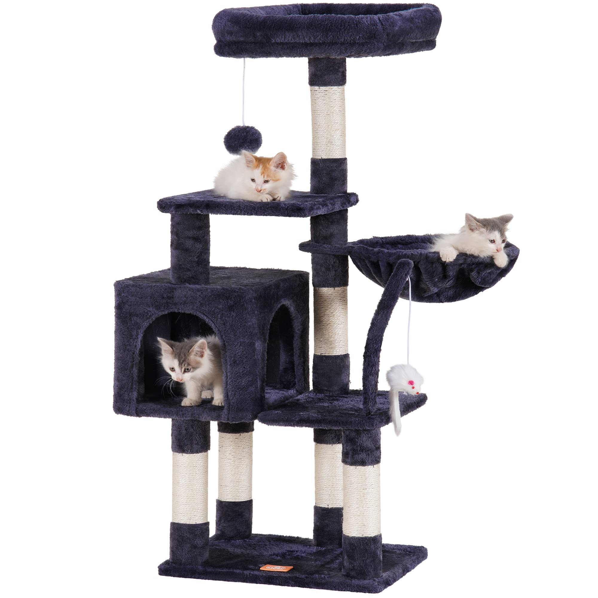 Heybly Cat Tree With Toy, Cat Tower Condo For Indoor Cats, Cat House With Padded Plush Perch, Cozy Hammock And Sisal Scratching Posts, Smoky Gray Hct004Sg