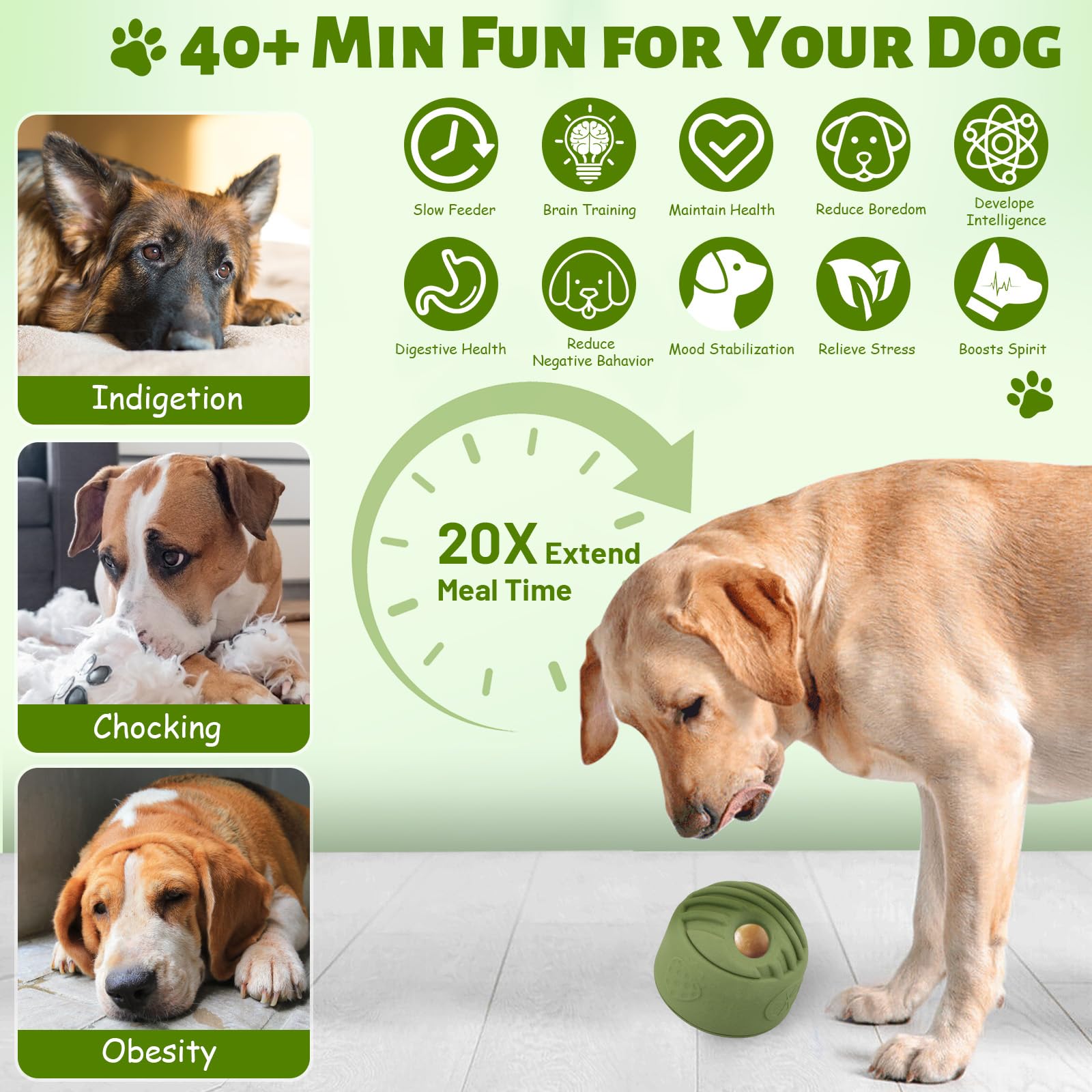 Ateson Interactive Dog Toy For Large Dogs (20-140 Lbs) - Durable Freezable Rubber Chew Toy, Mint Scent, Anxiety Relief Puzzle, T