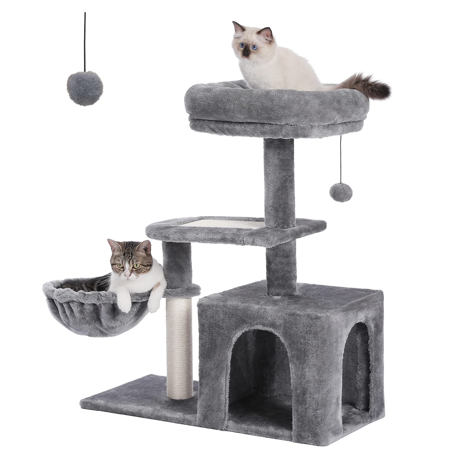 Petepela Cat Tree For Small Indoor Cats, Plush Cat Tower With Large Cat Condo, Deep Hammock And Sisal Cat Scratching Post For Ki