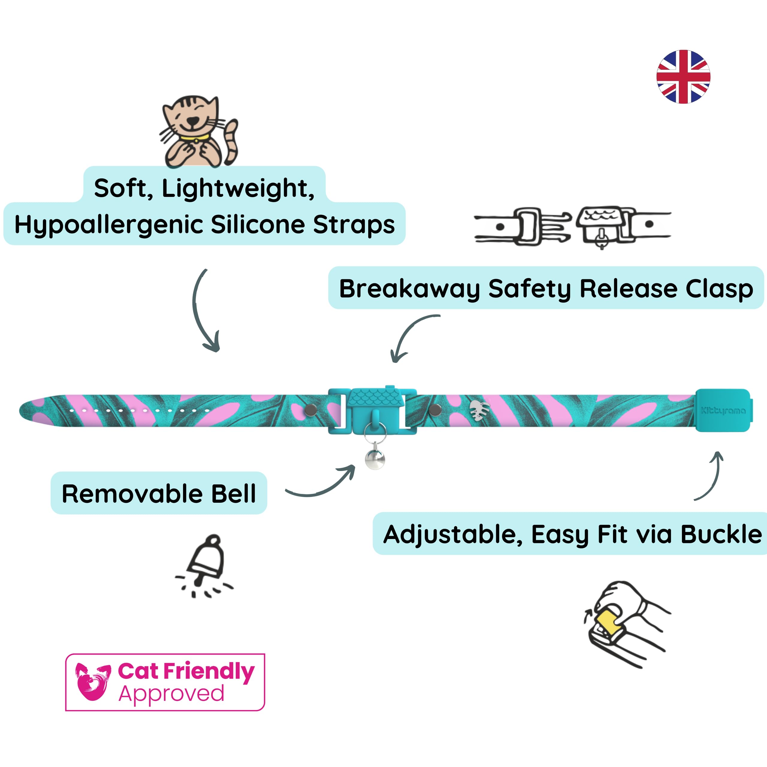 Kittyrama Botanicals Monstera Kitten Collar. Award Winning. Hypoallergenic, Quick Release Breakaway, Comfy & Soft. Vet Approved.