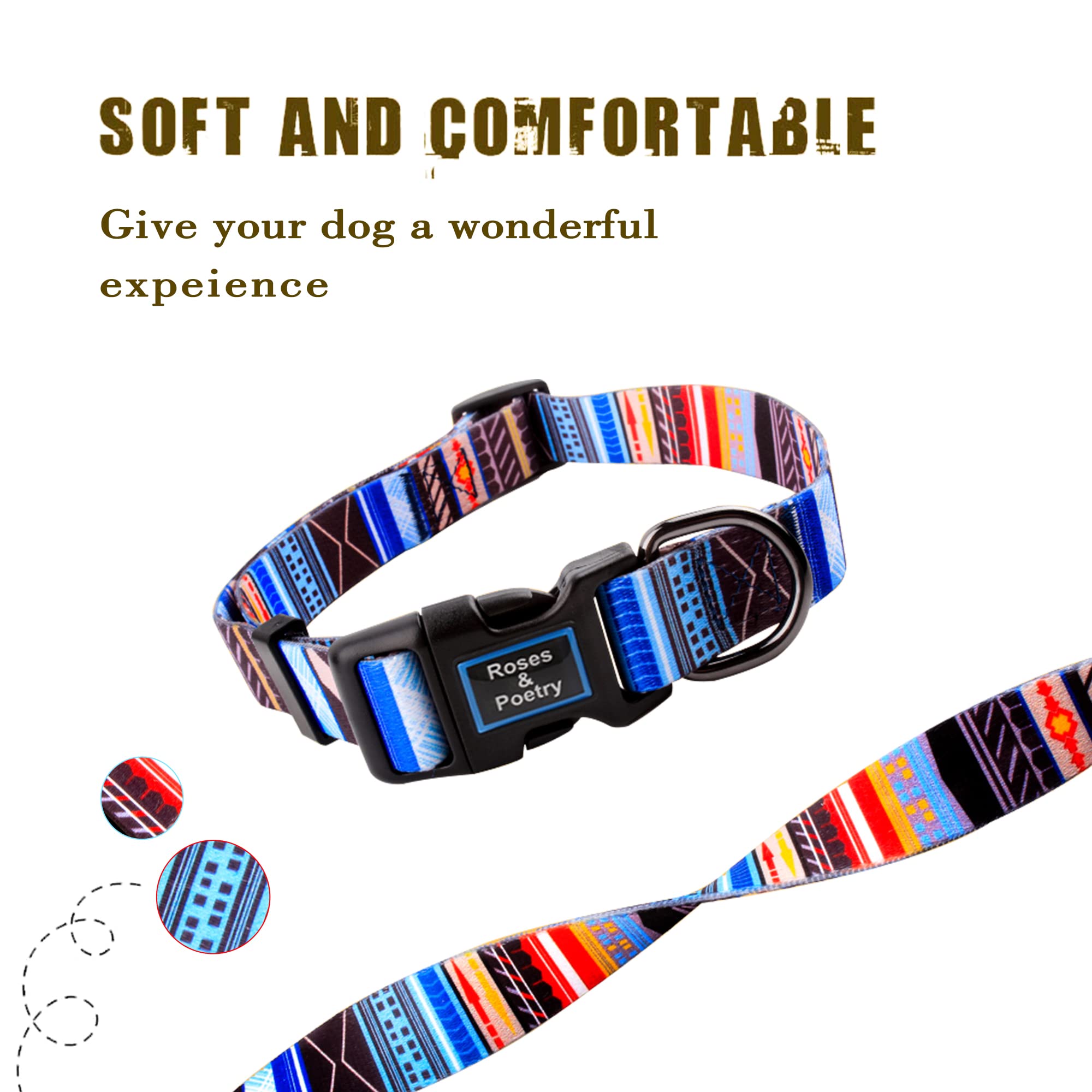 Roses&Poetry Dog Collar With Colourful Stripe Patterns, Adjustable Durable Puppy Collars For Small Medium Large Dogs (Stripe-Xs)