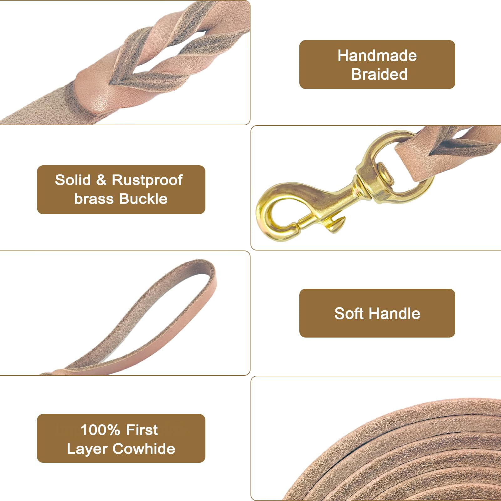 Guiding Star Leather Dog Leash - 6ft Heavy Duty, Soft Braided Handmade Leather Training Leash for Large & Medium Dogs (6ft x 1/2