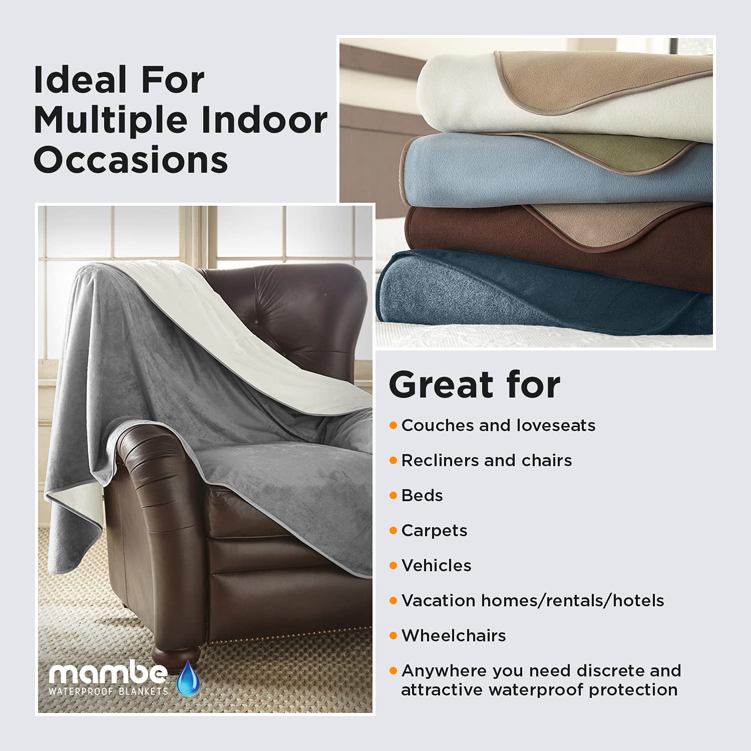 Mambe 100% Waterproof Furniture Cover Extra Long Seat, 30 x 90, Chocolate Cappuccino- for Pets and People