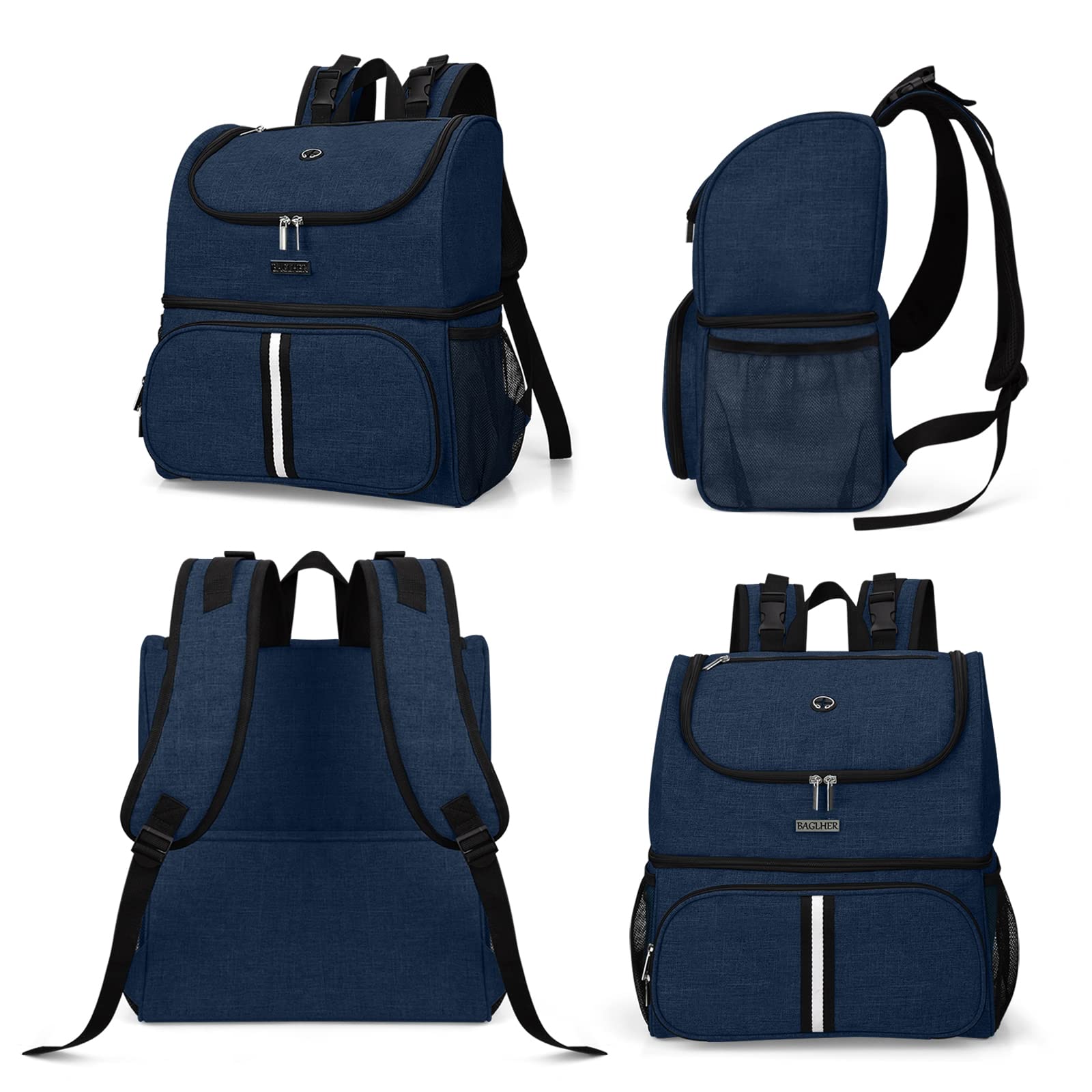 BAGLHER Pet Travel Backpack, Double-Layer with 2 Bowls & Food Baskets, Small, Dark Blue, Polyester