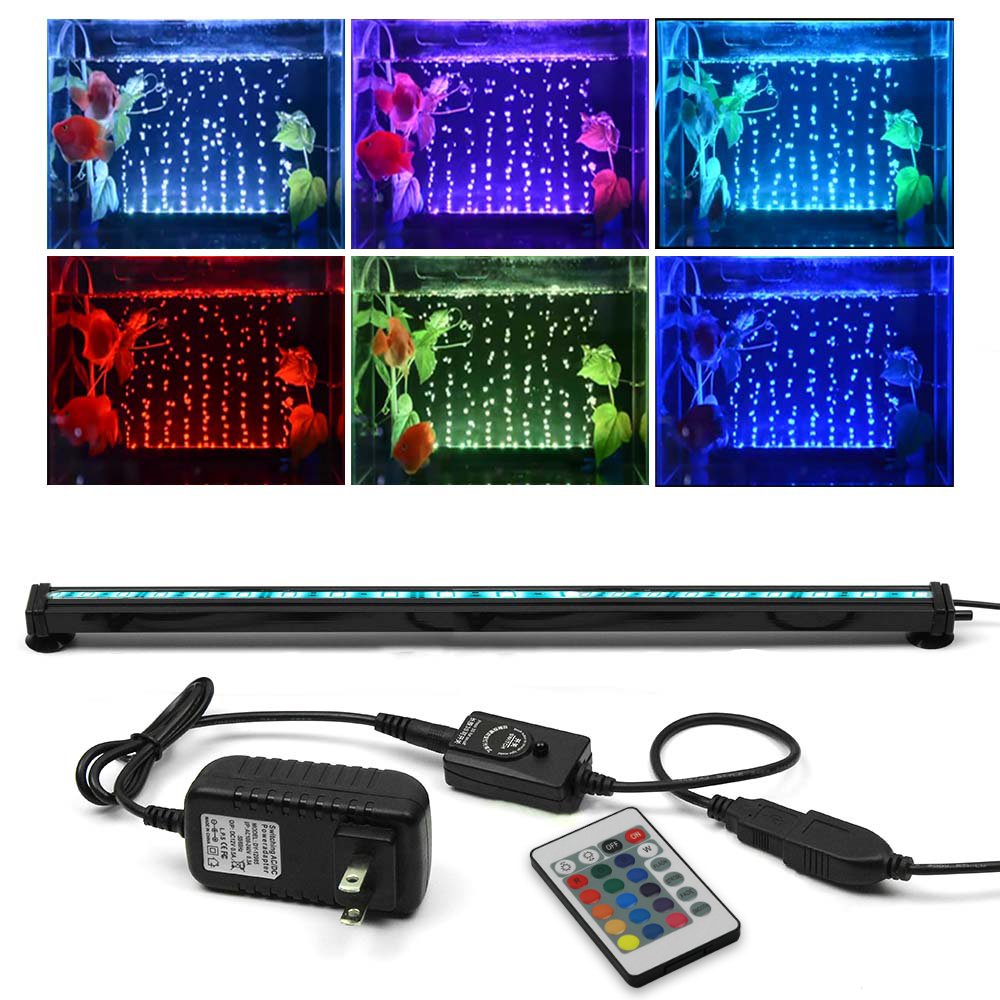 Szminiled Submersible Aquarium Light, Fish Tank Light With Air Bubble Hole, Rgb Color Changing Brightness Adjustable Ip68 Waterproof Remote Control Led Light For Aquarium Fish Tank 20 Inch