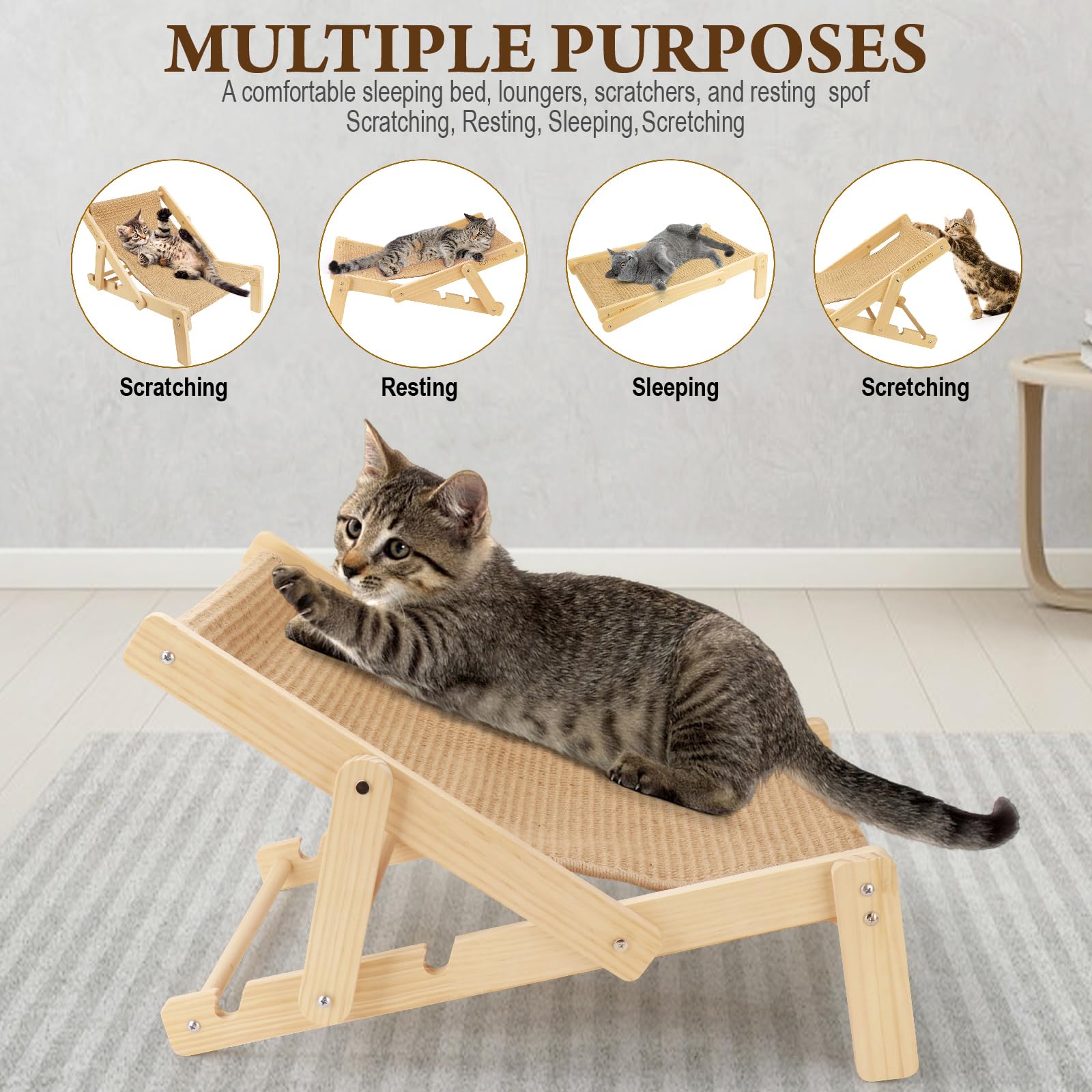 Plittpetts 2 In 1 Cat Sisal Chair For Indoor Cats Hammock For Scratching Pad, Sisal Cat Scratcher Bed With Adjustable 4-Position