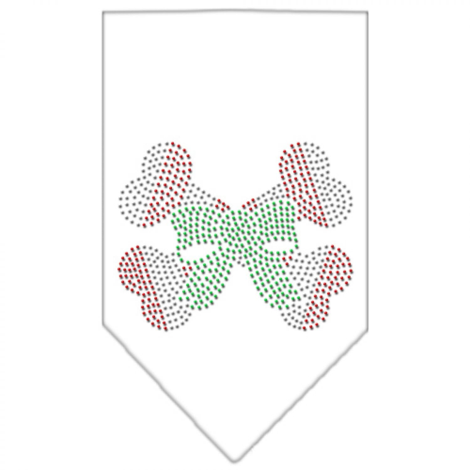 Christmas Pet and Dog Bandana Rhinestone, "Candy Cane Crossbones" White Small