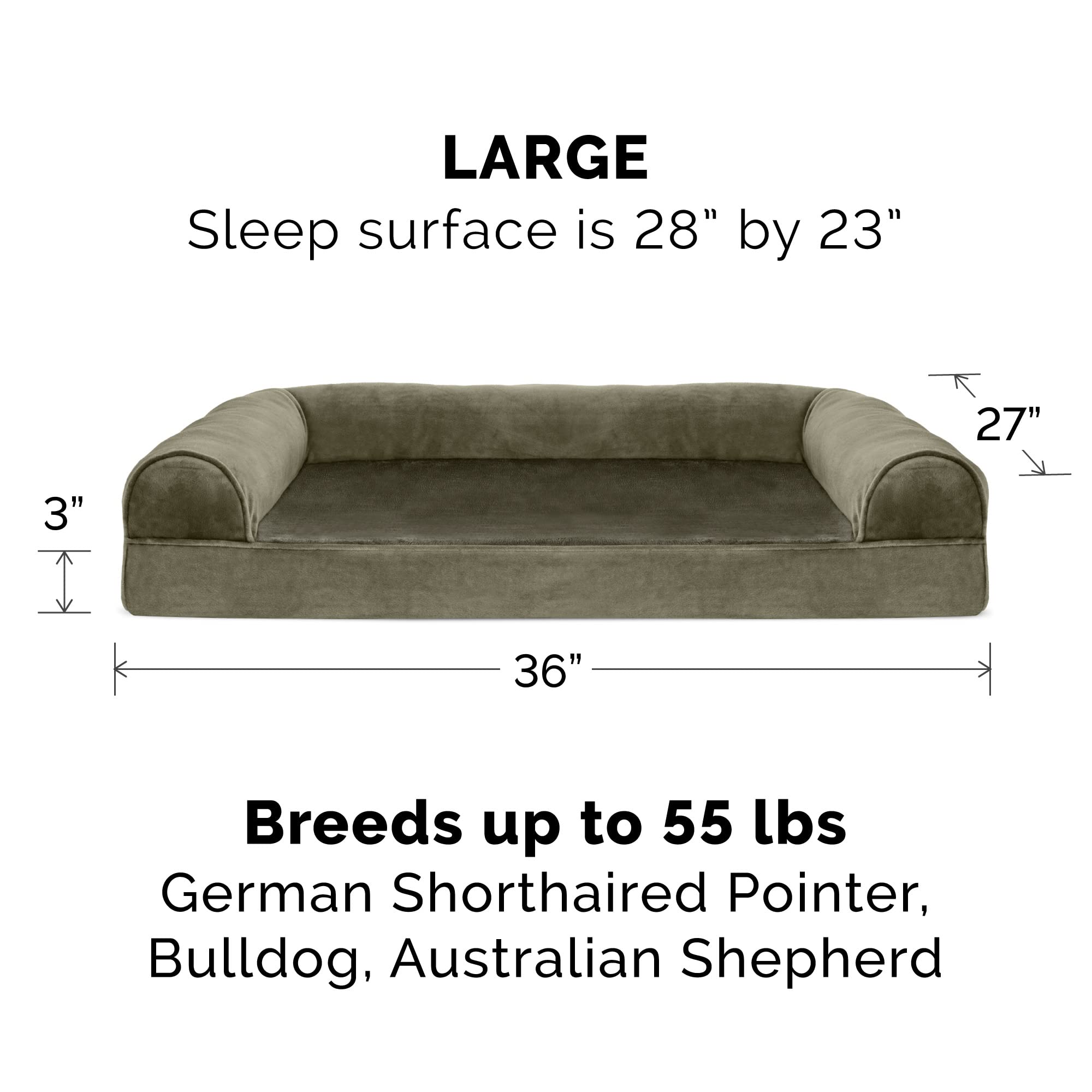 Furhaven Dog Bed Cover - Faux Fur & Velvet, Machine Washable, Large, Dark Sage, Model CVR-45437404