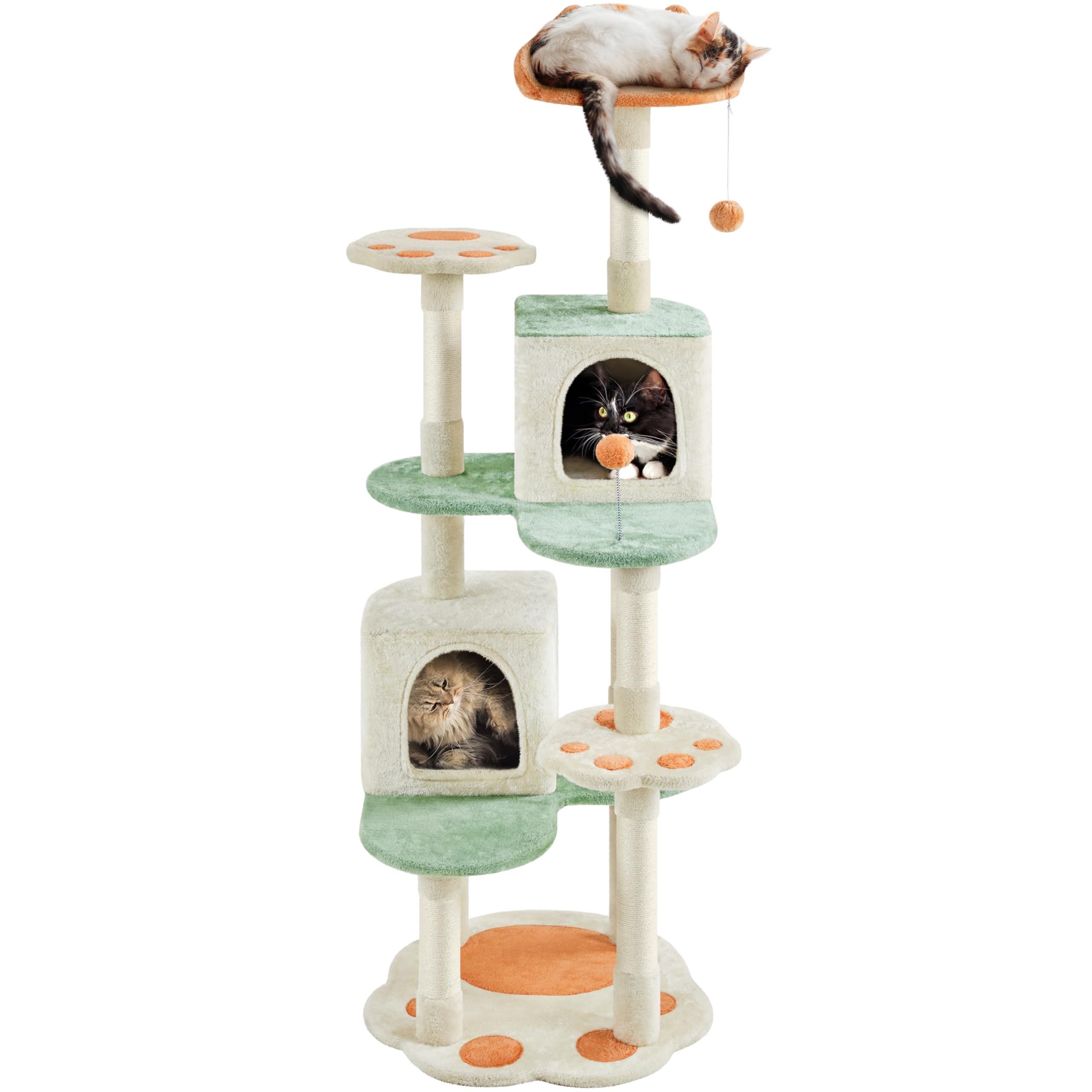 Yaheetech 65in Cat Tree, Cat Tower with Heart-Shaped Platform, Hanging Ball, Double Condos, Scratching Posts for Indoor Cats, Ca