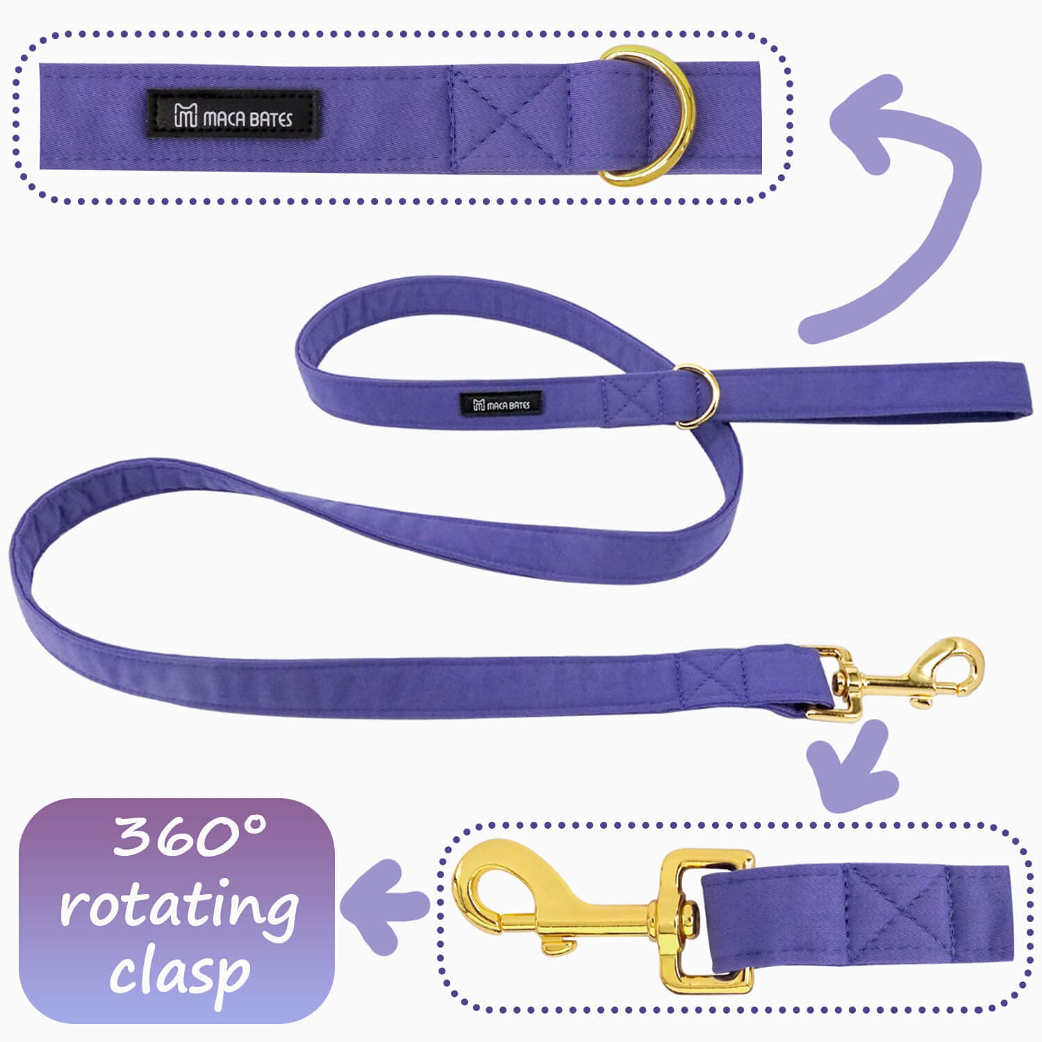 Maca Bates Dog Collar With Bow- Bow For Dog, 12 Solid Colors Sailor Bow Tie Adjustable Collar For Small Medium Large Dog With Golden Metal Buckle (Xs, Purple Leash)