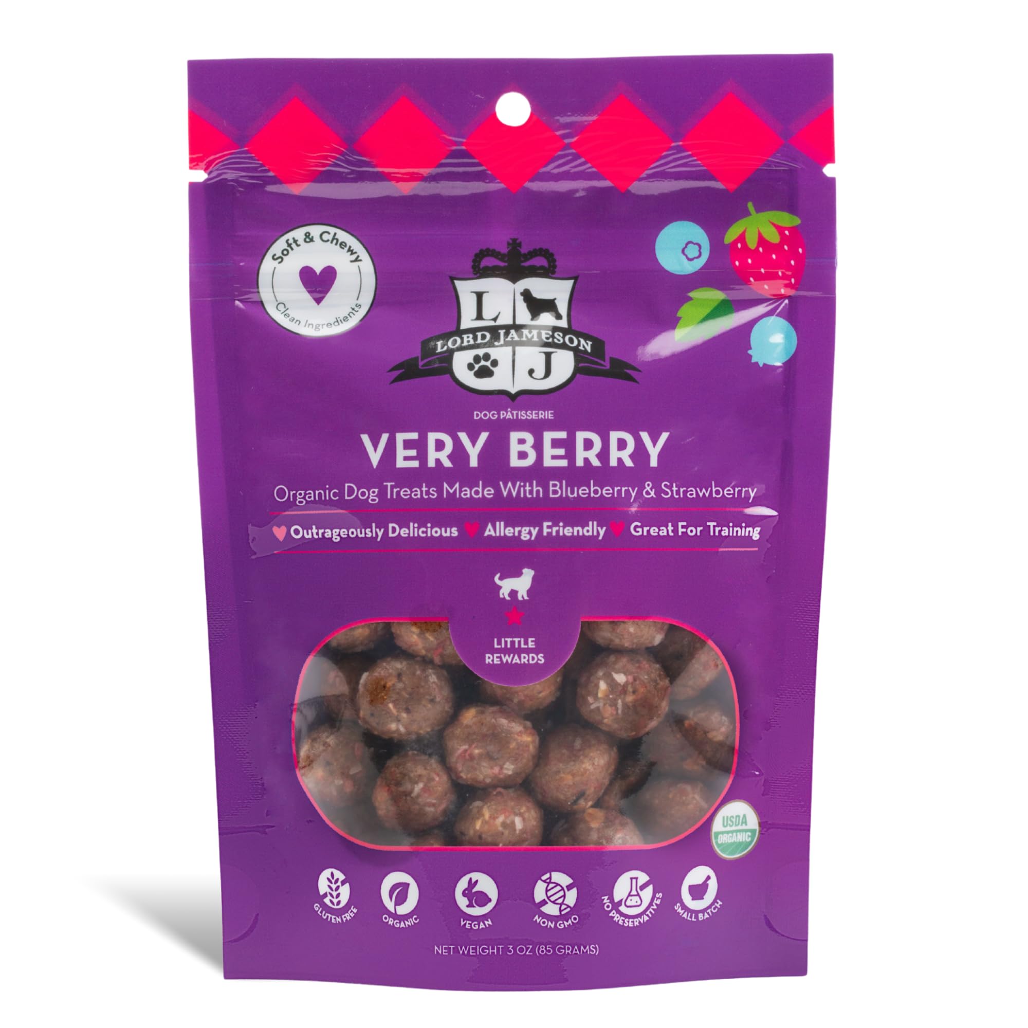 Lord Jameson: Very Berry 3oz - Small Breed Dog Treats - Soft & Chewy, Antioxidant Rich, Training & Little Rewards