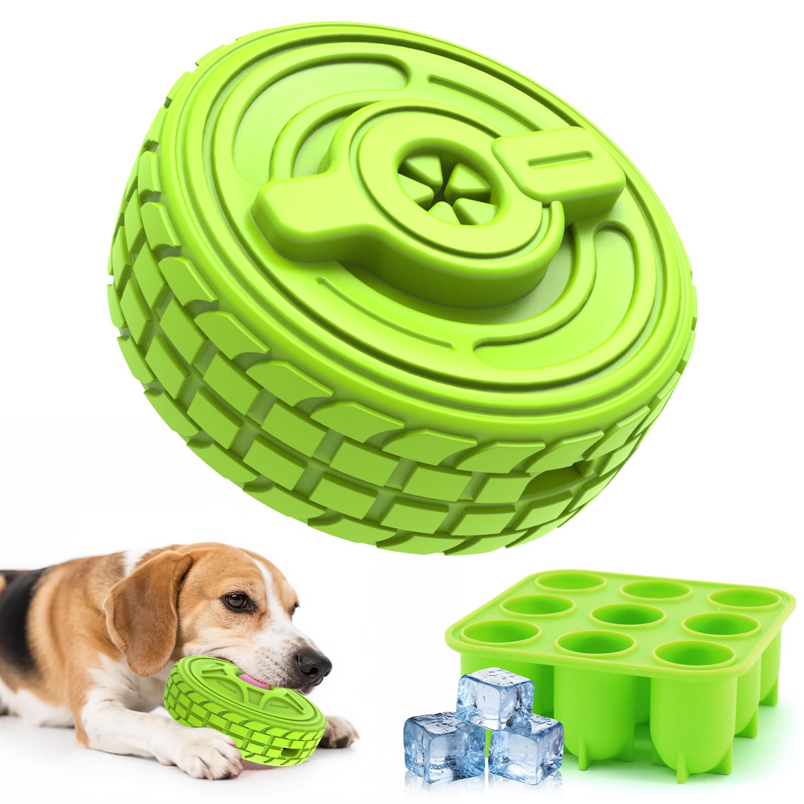 DFQ Interactive Dog Chew Toys,Durable Tire-Shape Puzzle with Treat Enrichment and Food Stick Holder for Aggressive Chewers,Licka