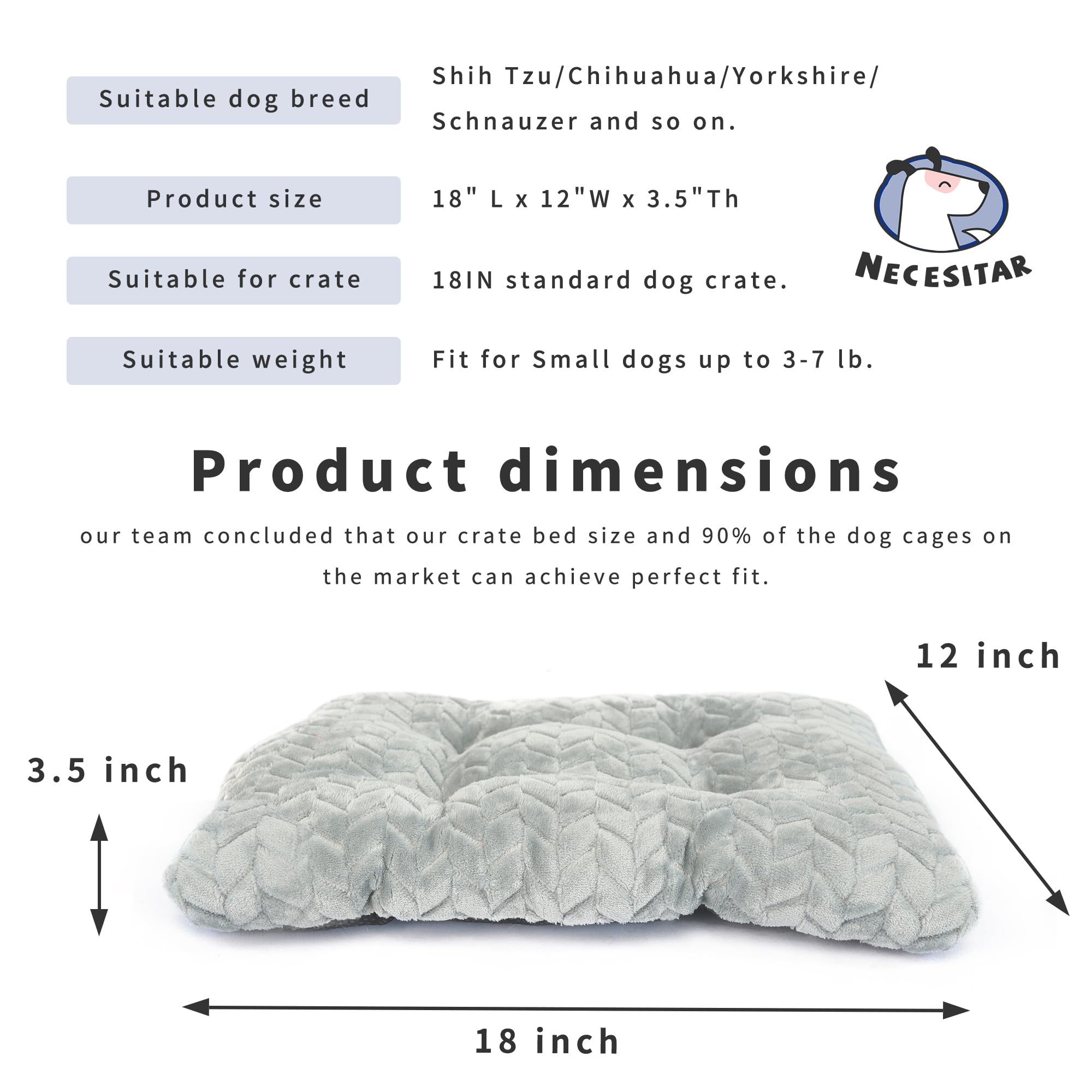 Small Dog Bed For Crate Washable 18 Inch Dogs Mats For Sleeping,Up To 10 Lbs Fluffy New Born Puppy For Carrier Tire Printing Gra