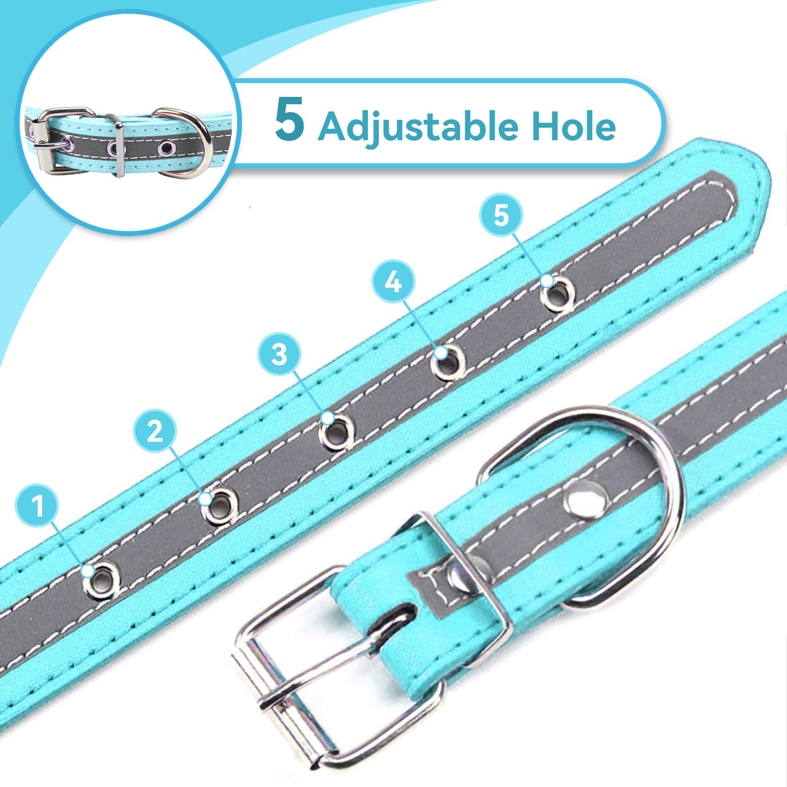 Petcare Reflective Dog Collar With Cute Paw Rivet Studded Funny Soft Pu Leather Adjustable Puppy Dog Collars For Small Medium Large Dogs Cats (Blue,Medium)