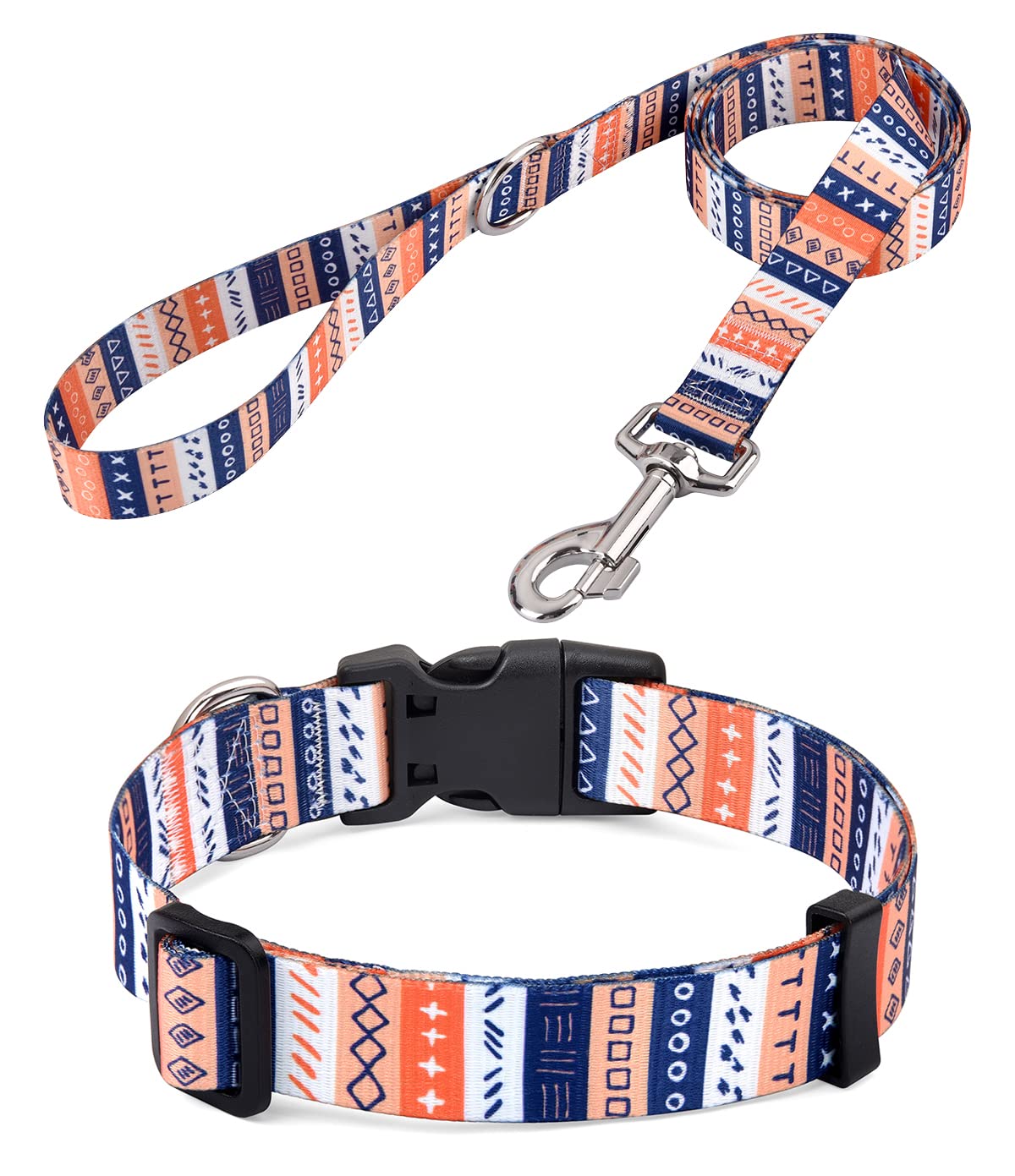 Hqyddmi Dog Collar And Leash Set For Small Dogs, Soft Comfy Pet Collar For Small Medium Large Dogs, Geometry Pattern For Boy Gir