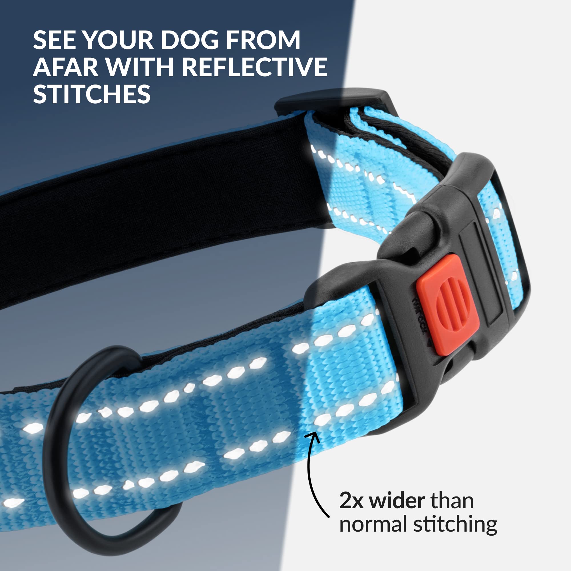 Collardirect Reflective Padded Dog Collar For A Small, Medium, Large Dog Or Puppy With A Quick Release Buckle - Boy And Girl - Nylon Suitable For Swimming (18-26 Inch, Light Blue)