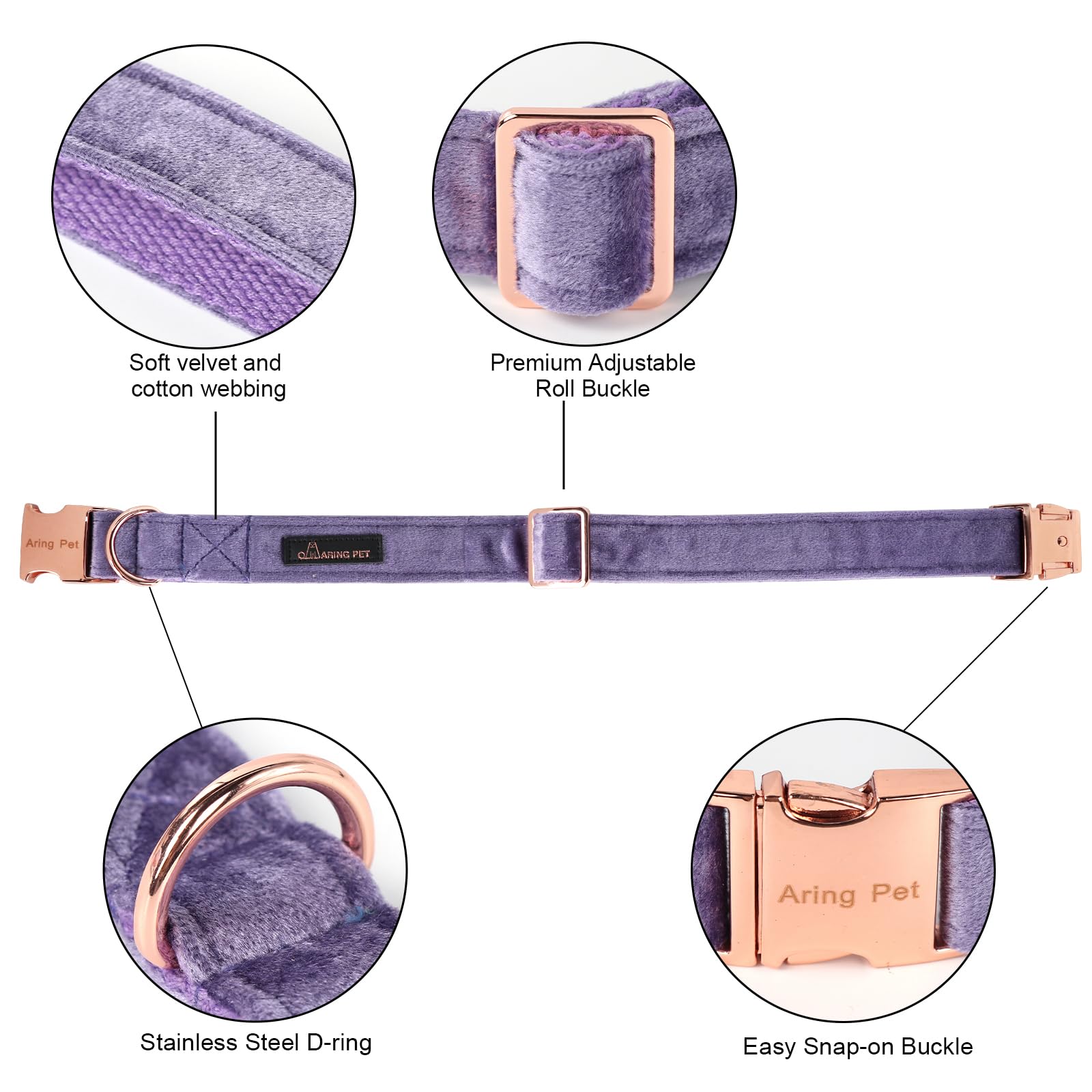 ARING PET Bowtie Dog Collar-Velvet Dog Collars with Removable Bowtie, Cute &Comfortable Purple Dog Collar,X-Small.