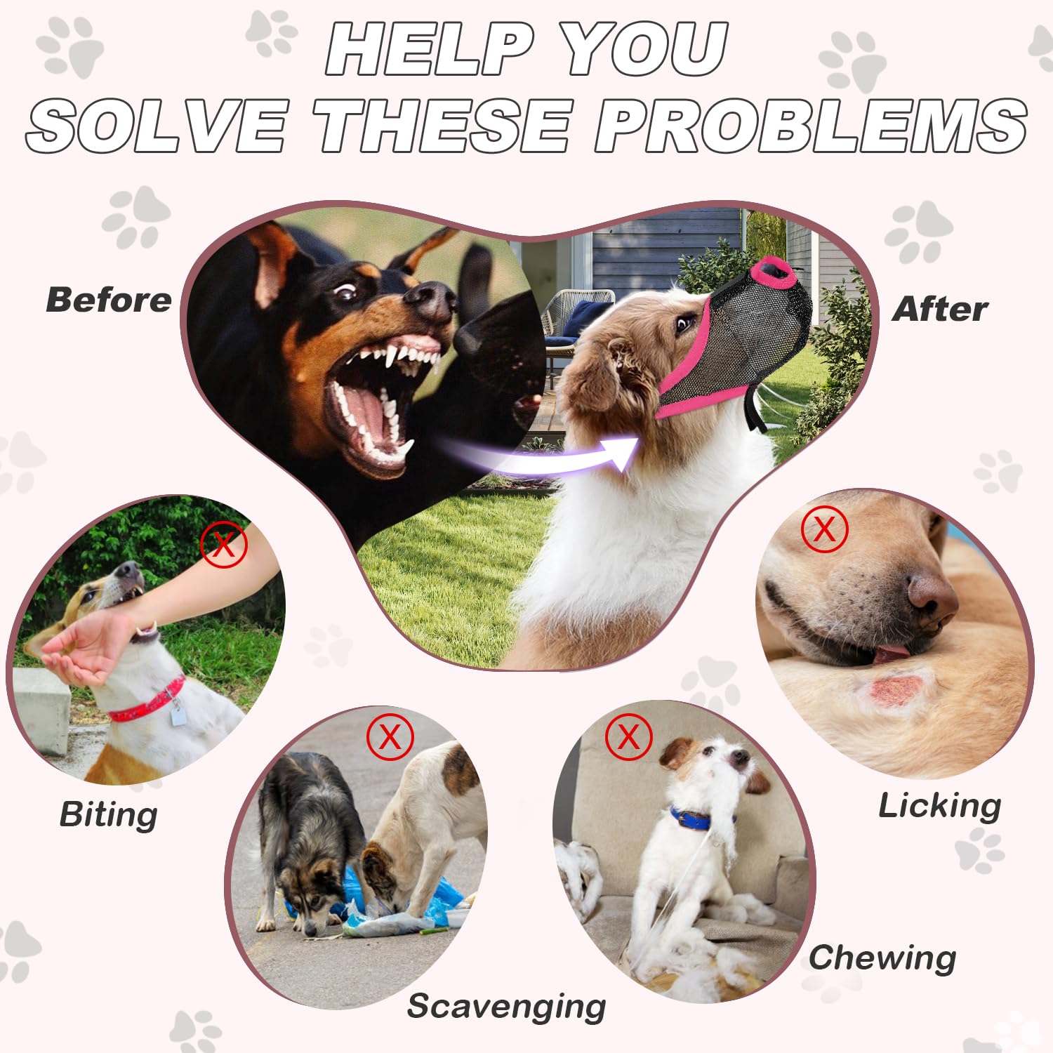 Dog Muzzle, Soft Air Mesh Muzzle for Small Medium Large Dogs Anti Biting Barking Chewing Scavenging, Breathable Adjustable Loop