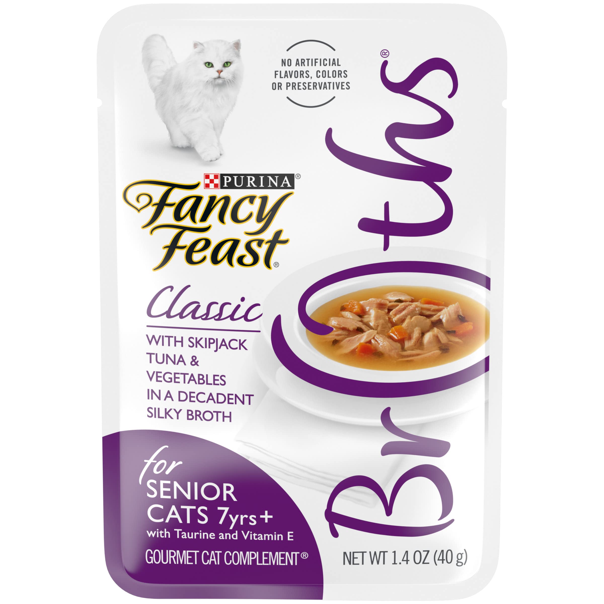 Purina Fancy Feast Lickable Senior Wet Cat Food Broth Topper Classic with Skipjack Tuna and Vegetables - (Pack of 16) 1.4 Oz. Po
