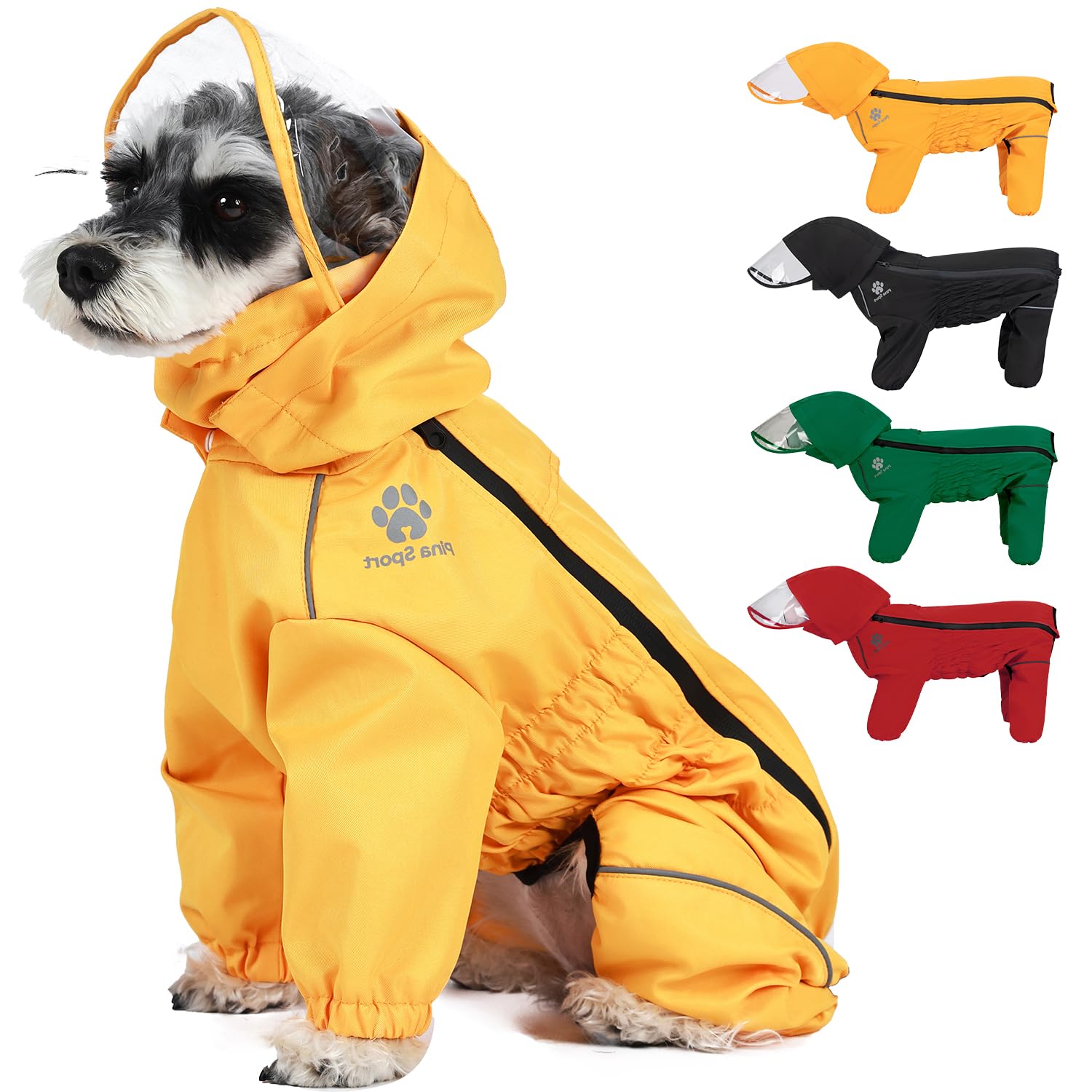 Pina Dog Raincoat, Waterproof Jacket With Hood & Reflective Strap, Lightweight Poncho With Leash Hole For Wet Weather