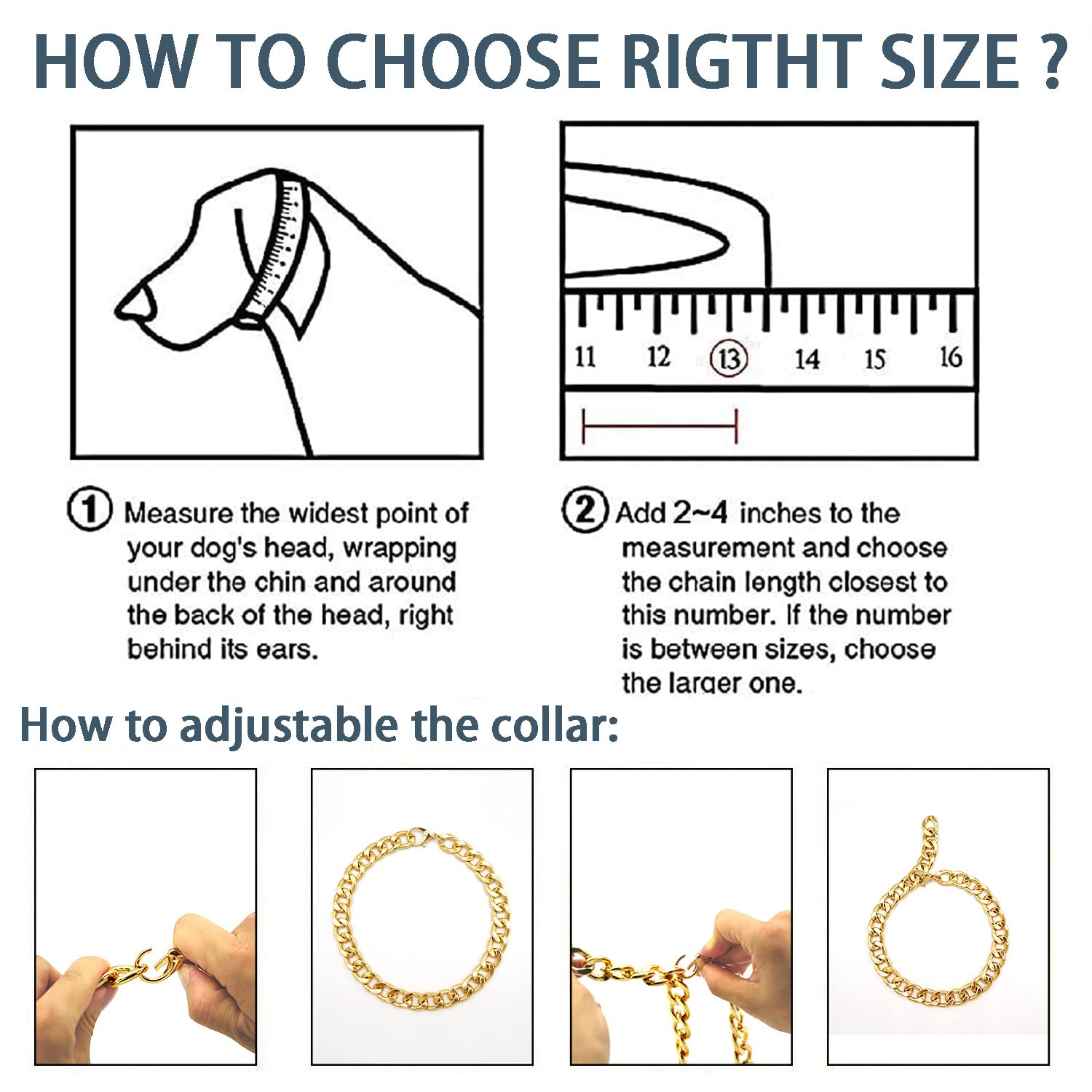18K Gold Dog Plated Chain Collar-3/4 Inch (20Mm) Width Cuban Link Durable Dog Necklace, Cute Fashion Pet Collar For Pit Bulldog,