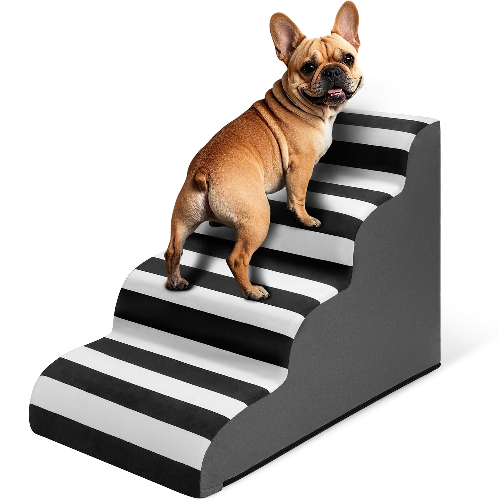 Joejoy Curved Dog Stairs Ramp For High Beds 19 H, 4-Step Dog Steps For Small Dogs And Cats, Pet Stairs For High Bed Climbing, 