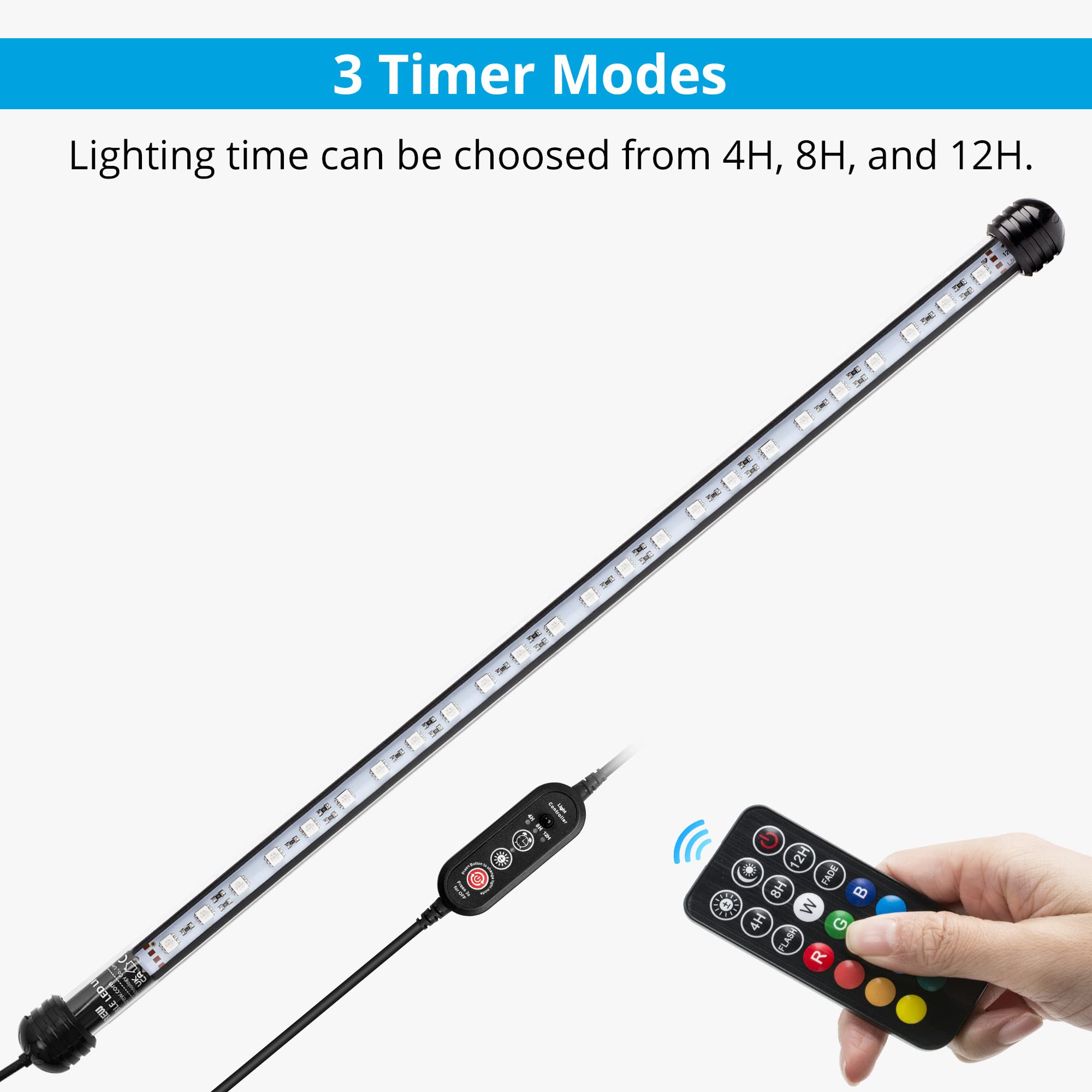 Nicrew Submersible Rgb Aquarium Light, Underwater Fish Tank Light With Timer Function, Multicolor Led Light With Remote Controller, 19 Inches