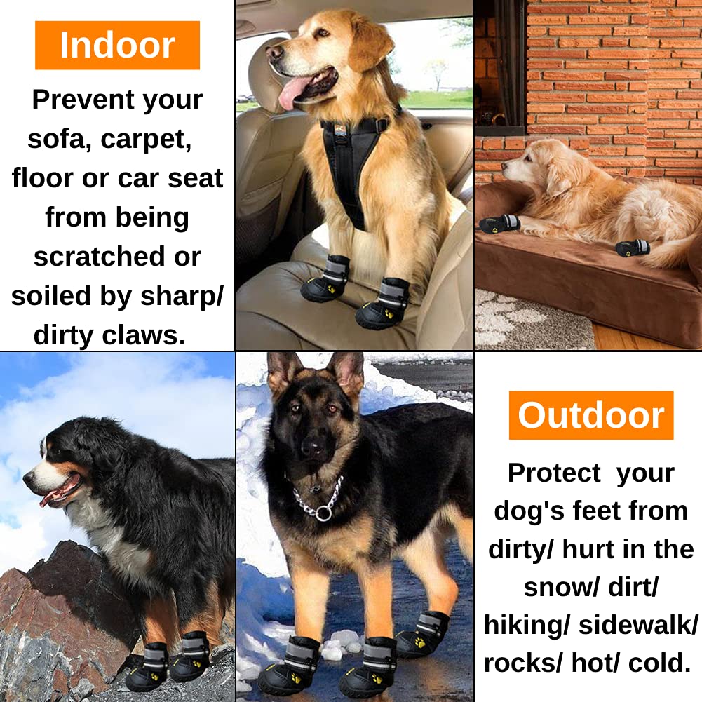 Teamoo Dog Snow Boots for Winter Durable Waterproof Anti-Slip Dog Booties for Winter Dog Shoes for Medium Large Size Dogs with A