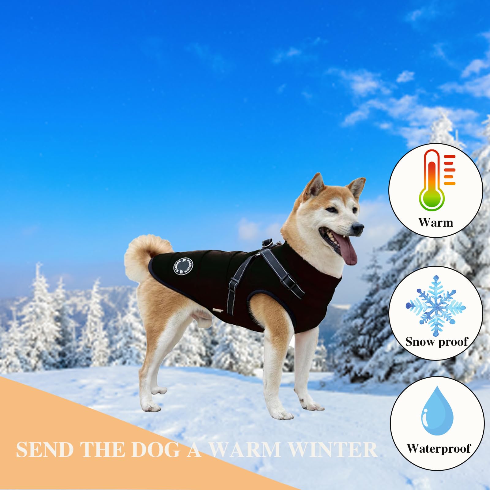 Furry King Dog Winter Coat With Harness, 7 Colors, Waterproof, Fleece Lined. (Blue, 4Xl)
