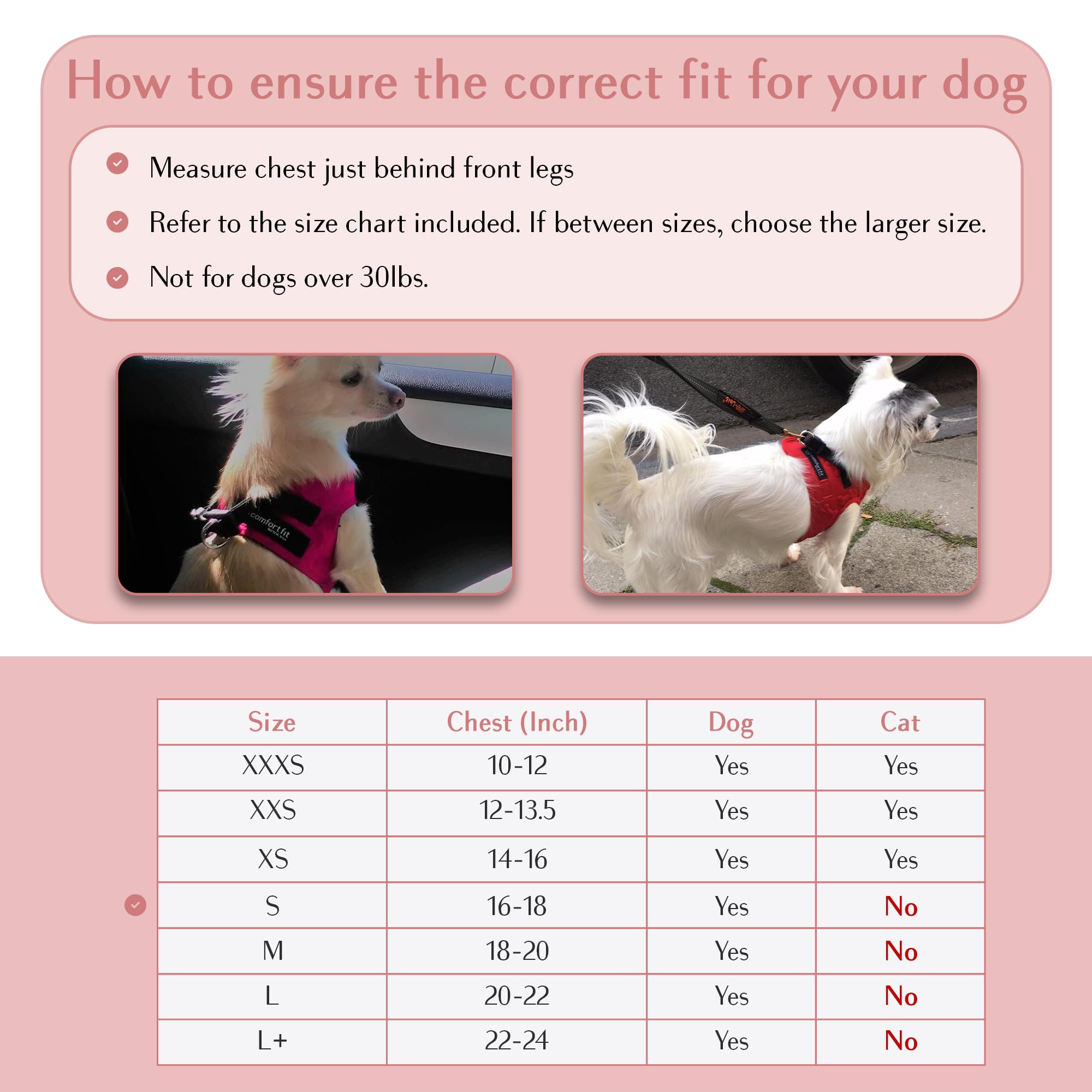 Metric USA Dog Harness - Comfortable Adjustable Step-in Vest for Small Dogs, Soft Padded, Pink, Size S (Chest 16-18")